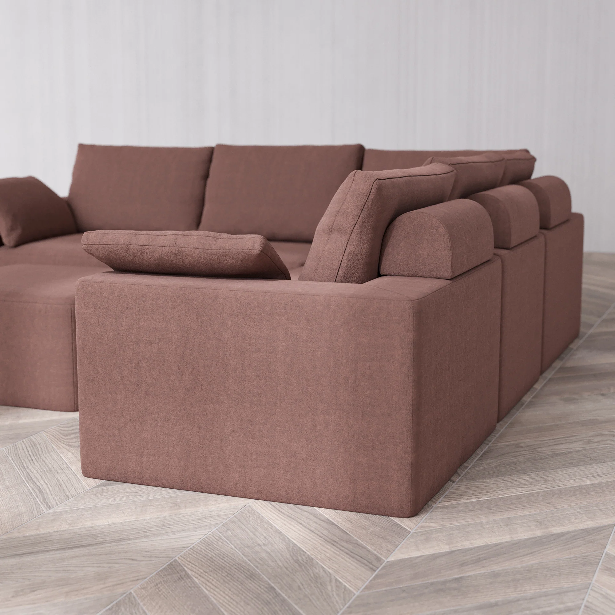 Slipcover Only - Modular Washable 5-Seater Corner Sectional + Ottoman Cloud + Bolster Sofa in Sumac - Image 5
