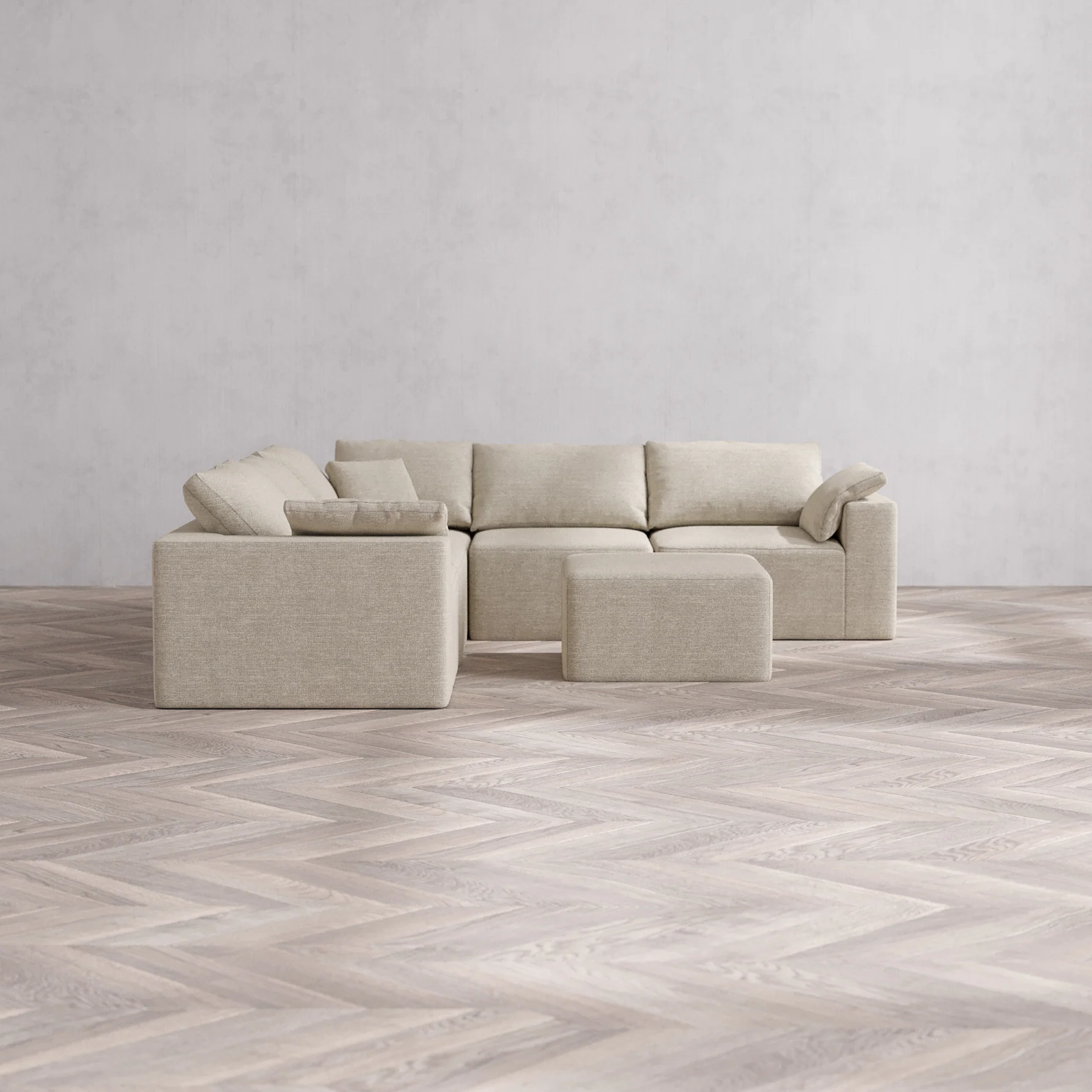 Slipcover Only - Modular Washable 5-Seater Corner Sectional + Ottoman Cloud Sofa in Sandstone