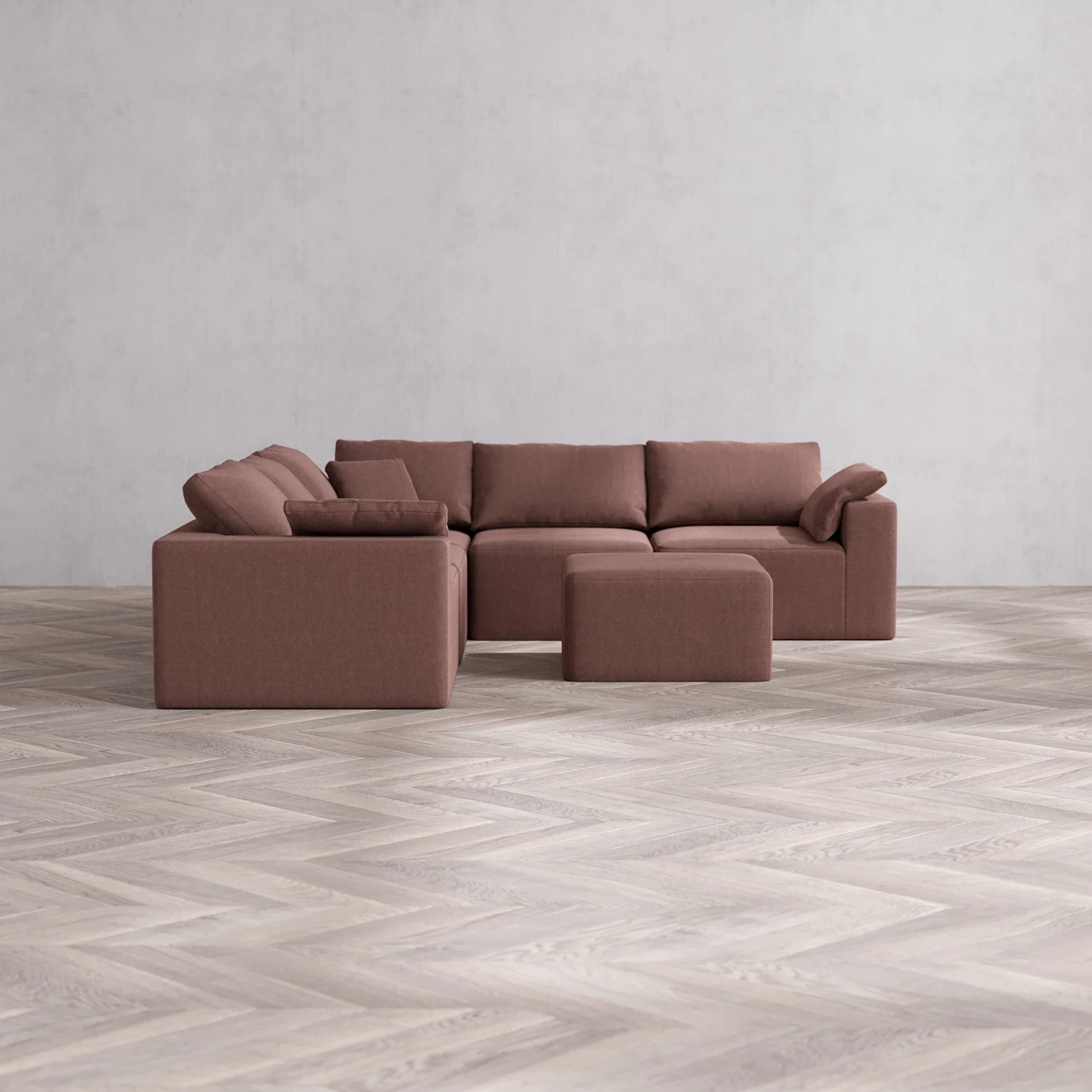 Slipcover Only - Modular Washable 5-Seater Corner Sectional + Ottoman Cloud Sofa in Sumac