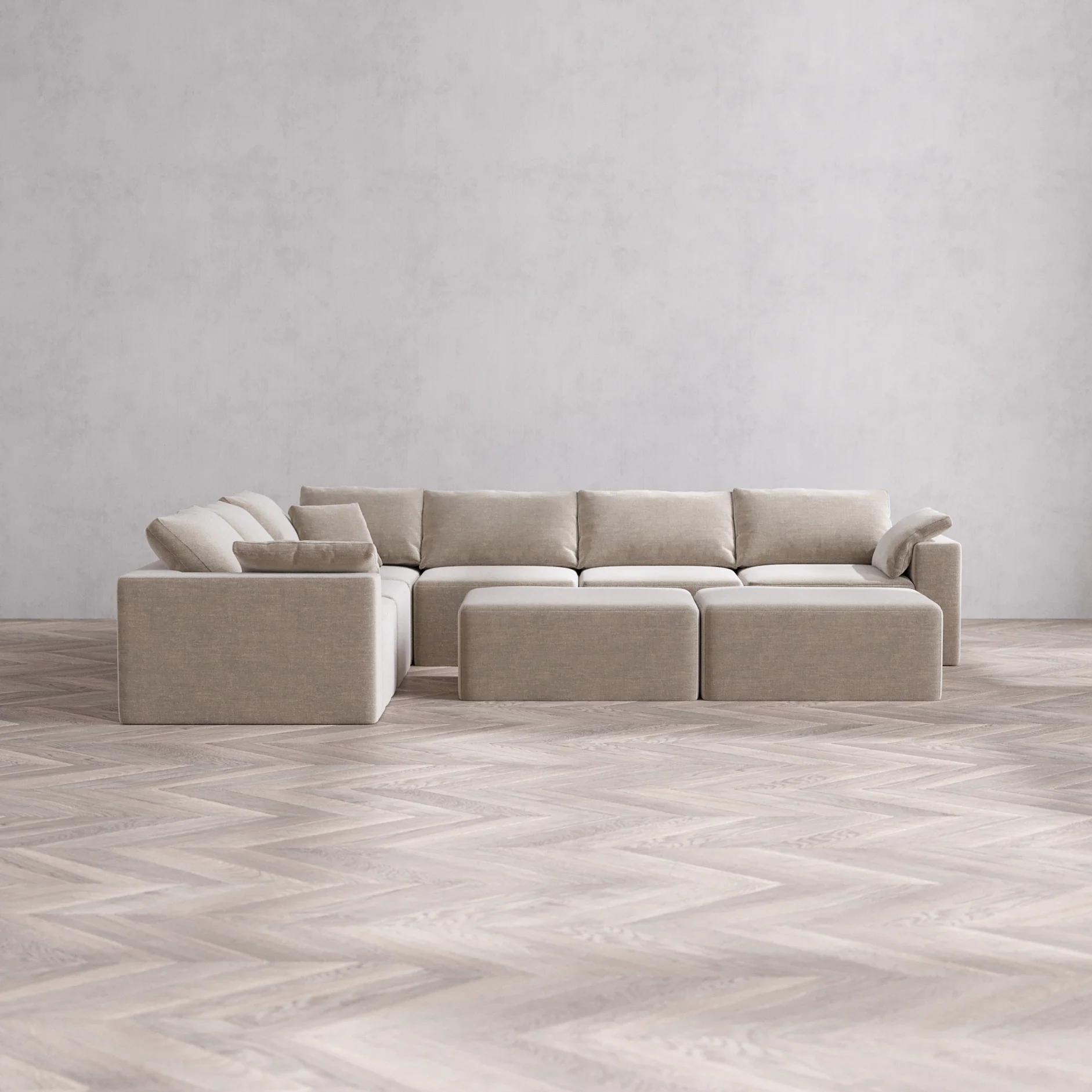 Slipcover Only - Modular Washable 6-Seater Corner Sectional + Chaise Ottoman Bench Cloud Sofa in Caraway