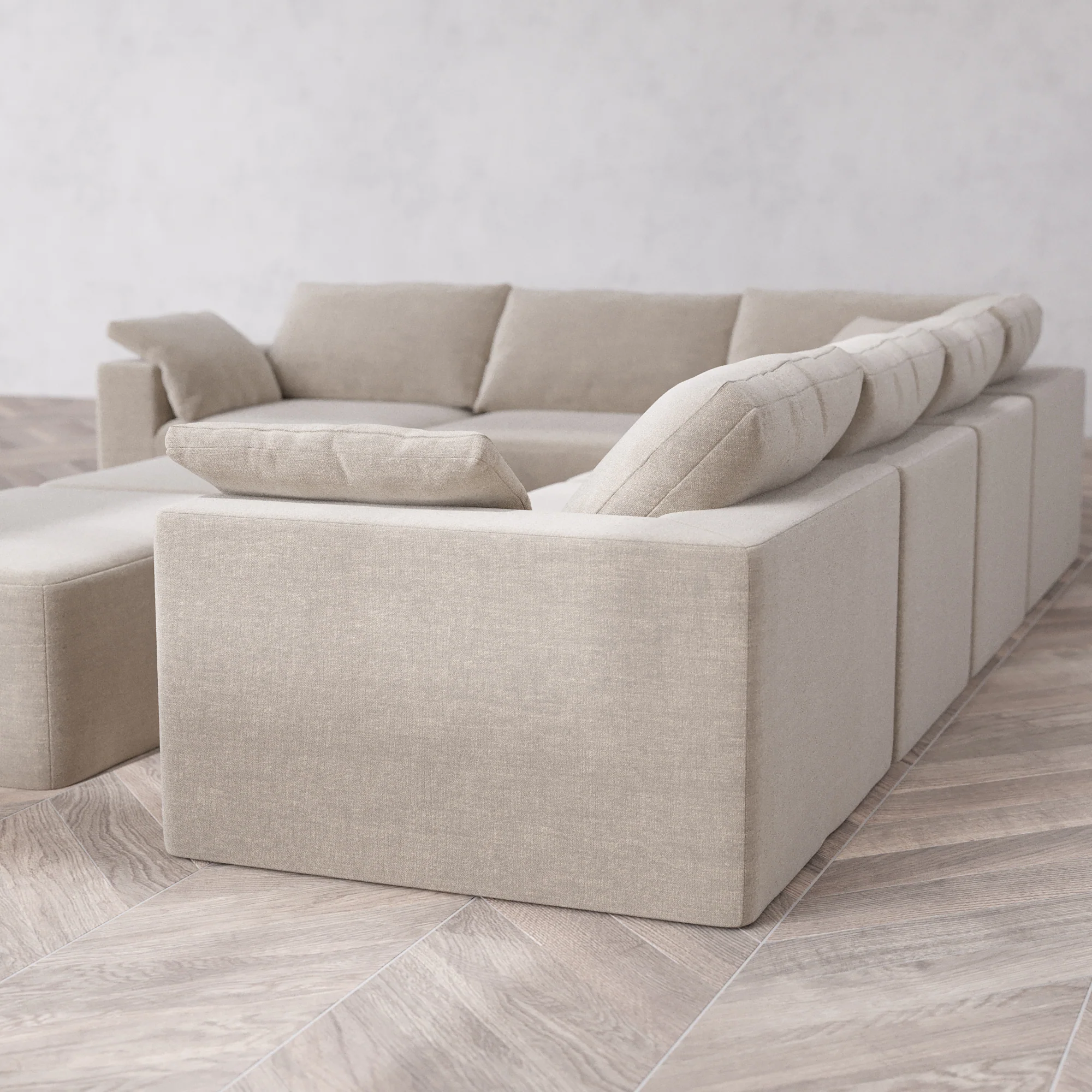 Slipcover Only - Modular Washable 6-Seater Corner Sectional + Chaise Ottoman Bench Cloud Sofa in Caraway - Image 5