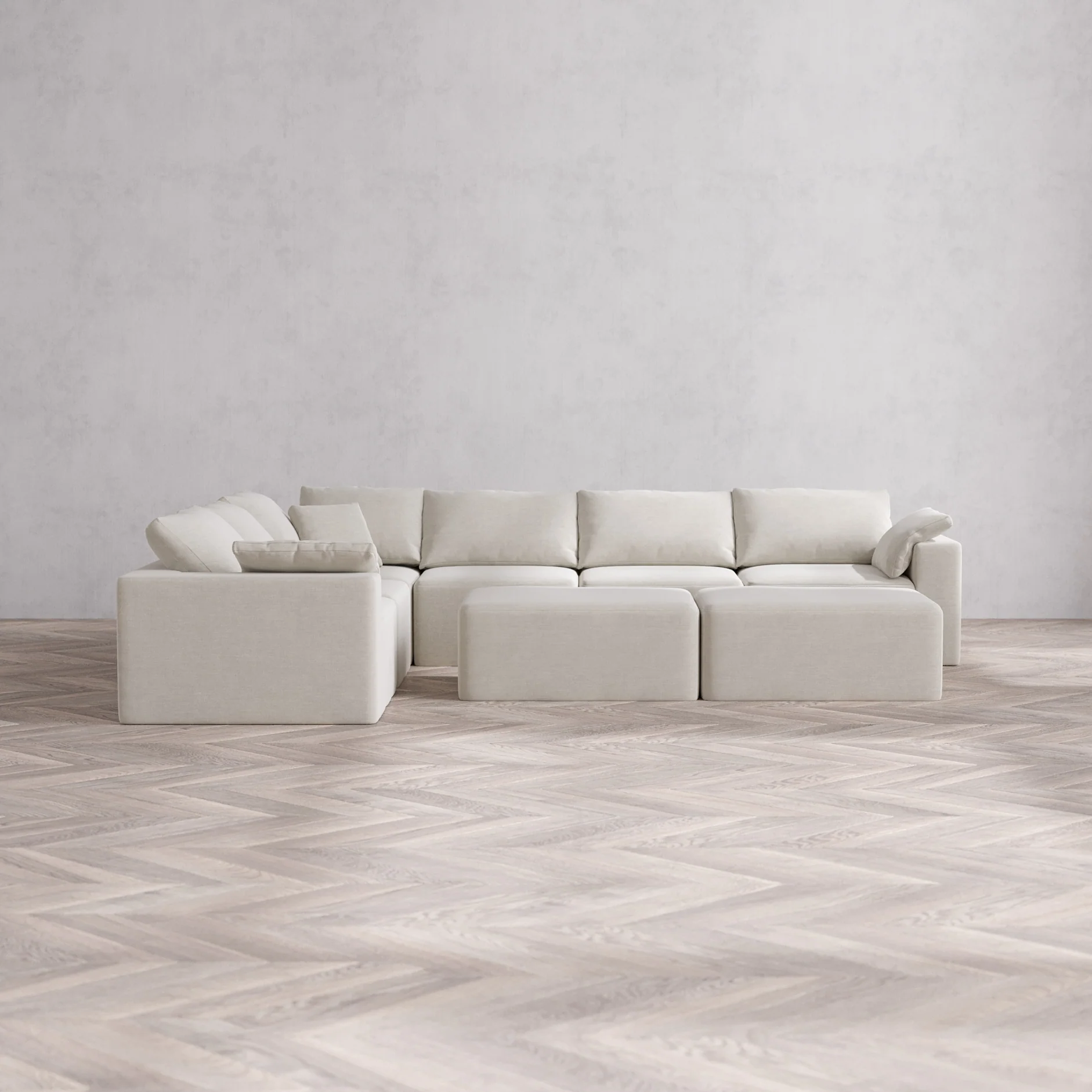 Slipcover Only - Modular Washable 6-Seater Corner Sectional + Chaise Ottoman Bench Cloud Sofa in Cashew
