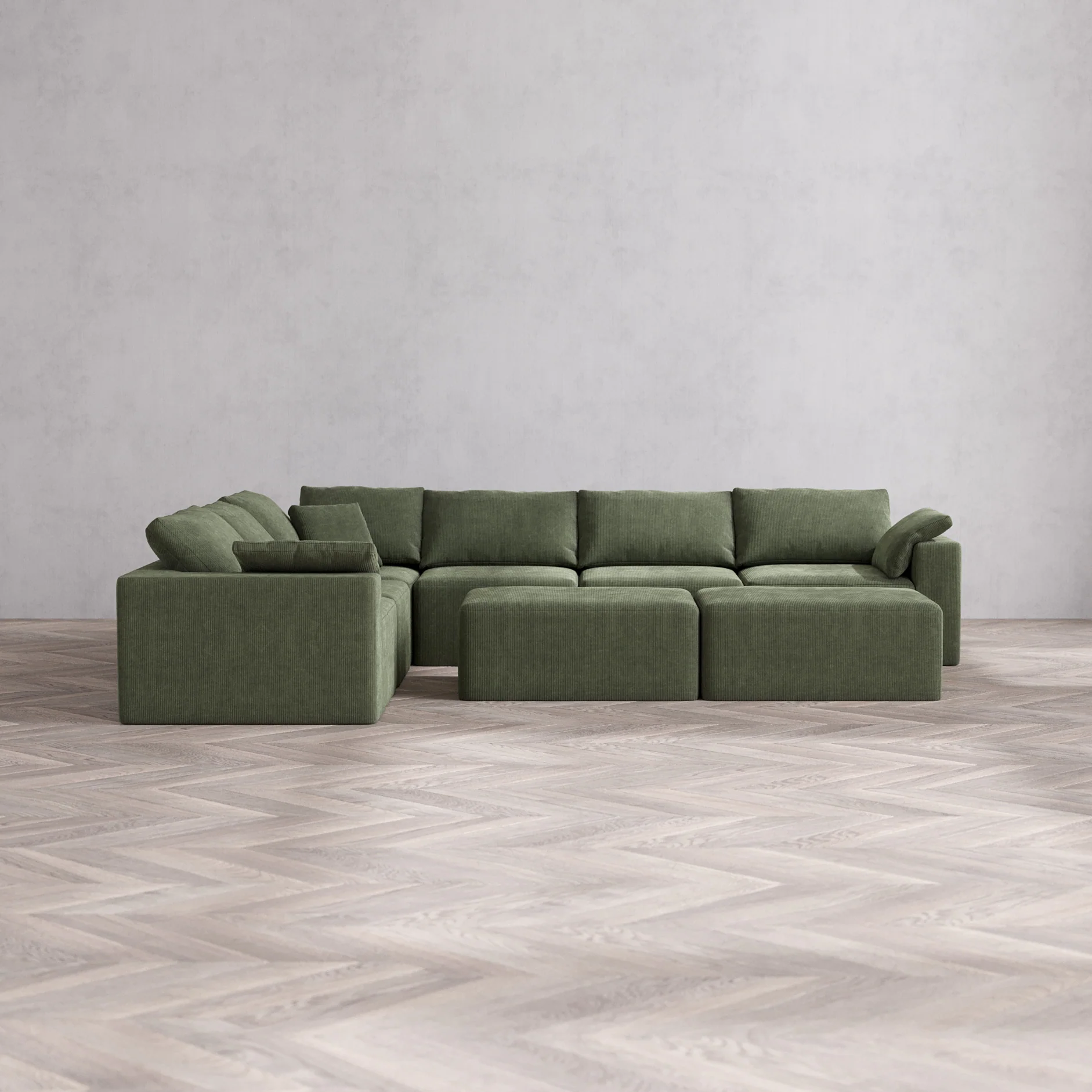 Slipcover Only - Modular Washable 6-Seater Corner Sectional + Chaise Ottoman Bench Cloud Sofa in Juniper