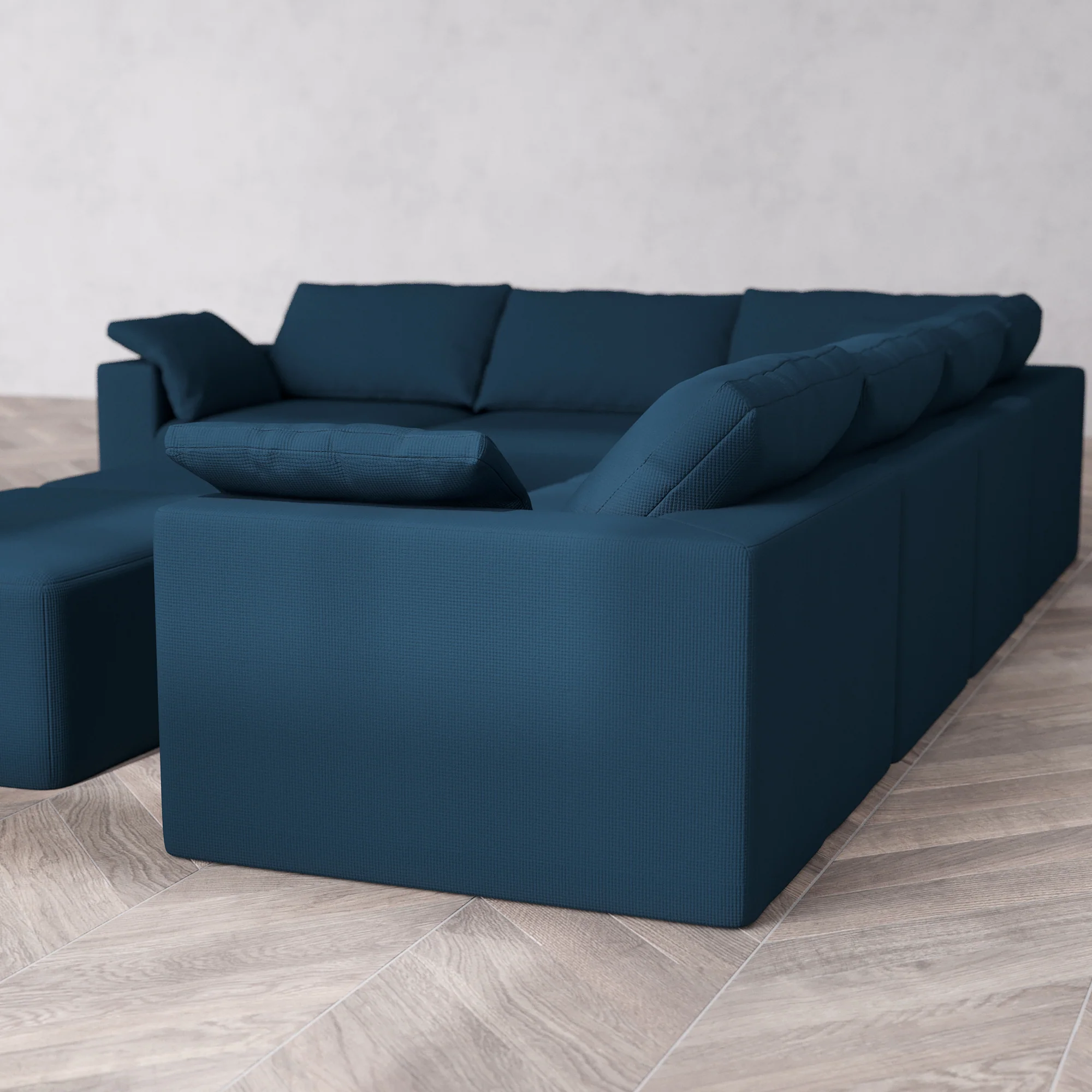 Slipcover Only - Modular Washable 6-Seater Corner Sectional + Chaise Ottoman Bench Cloud Sofa in Lazuli - Image 5
