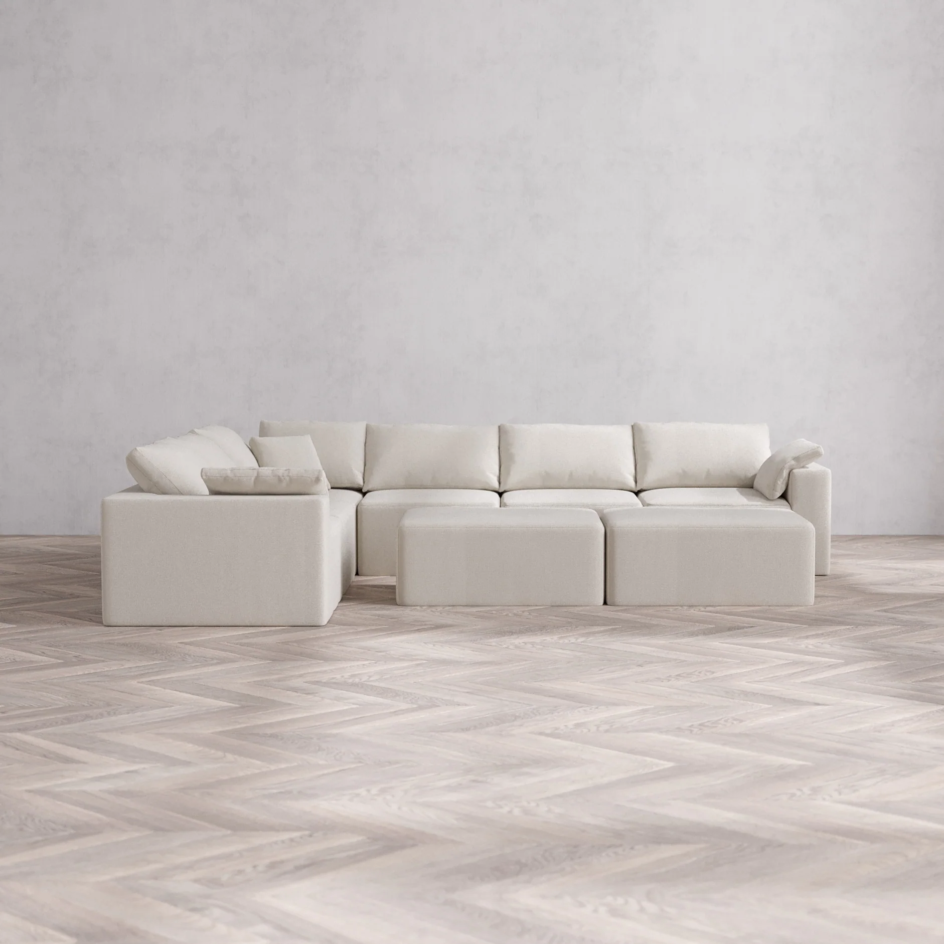 Slipcover Only - Modular Washable 6-Seater Corner Sectional + Chaise Ottoman Bench Cloud Sofa in Pearl