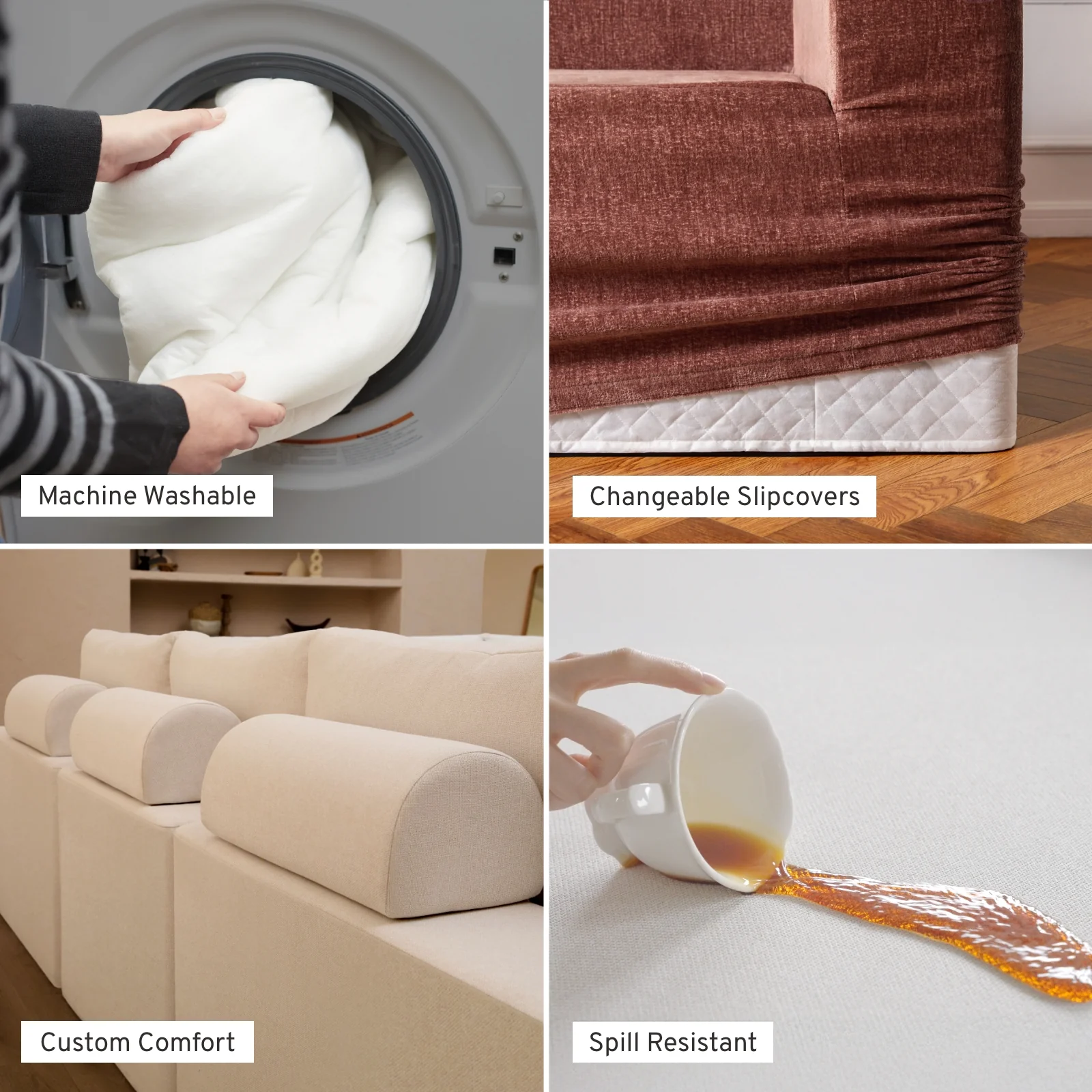 Slipcover Only - Modular Washable 6-Seater Corner Sectional + Chaise Ottoman Bench Cloud Sofa in Pearl - Image 6