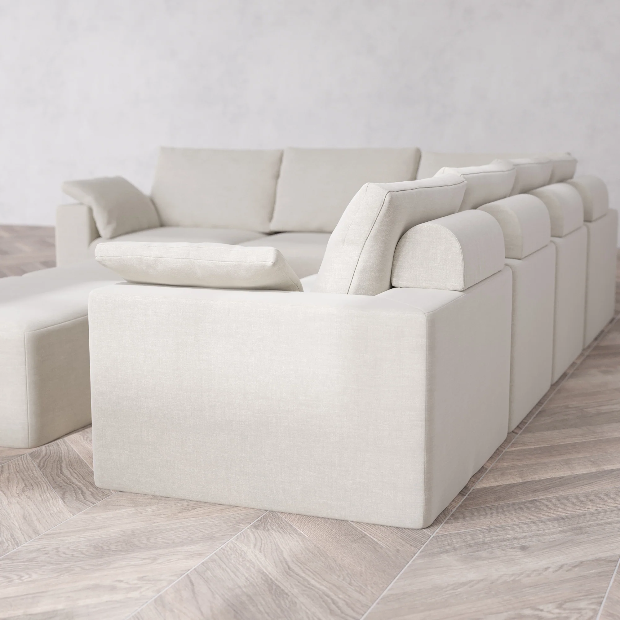 Slipcover Only - Modular Washable 6-Seater Corner Sectional + Chaise Ottoman Bench Cloud + Bolster Sofa in Cashew - Image 5