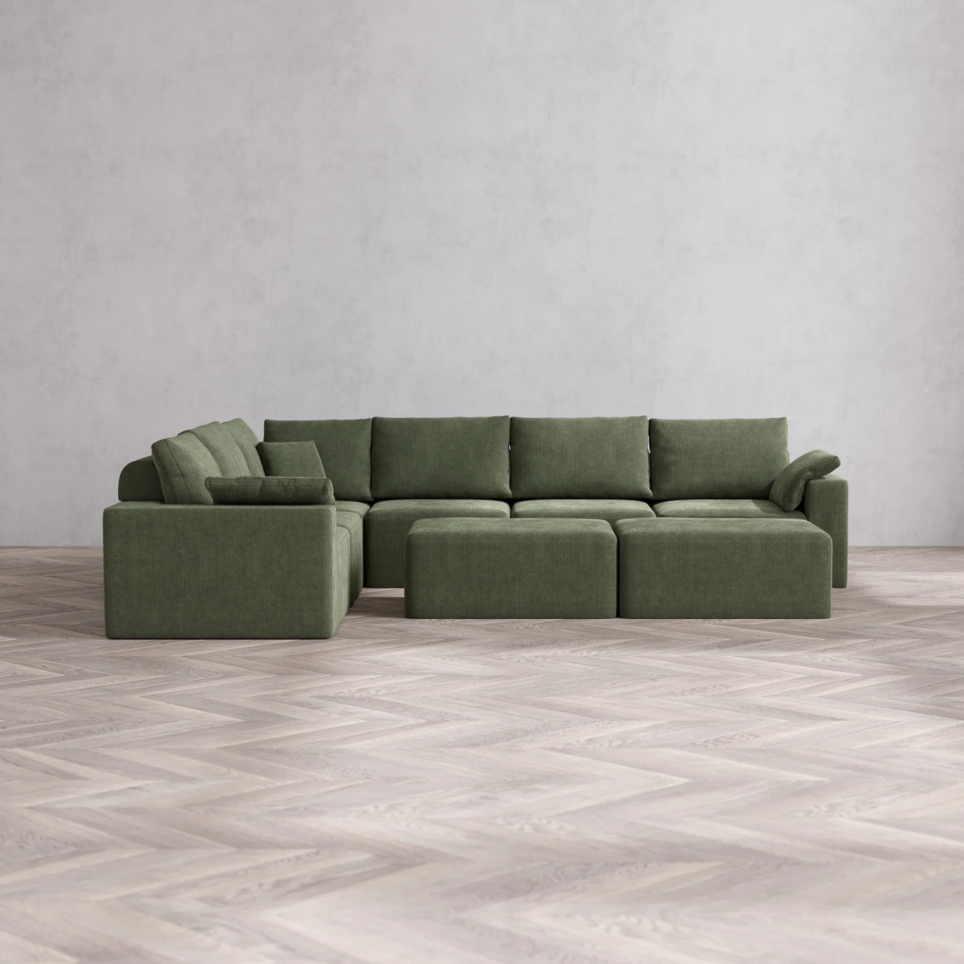 Slipcover Only - Modular Washable 6-Seater Corner Sectional + Chaise Ottoman Bench Cloud + Bolster Sofa in Juniper