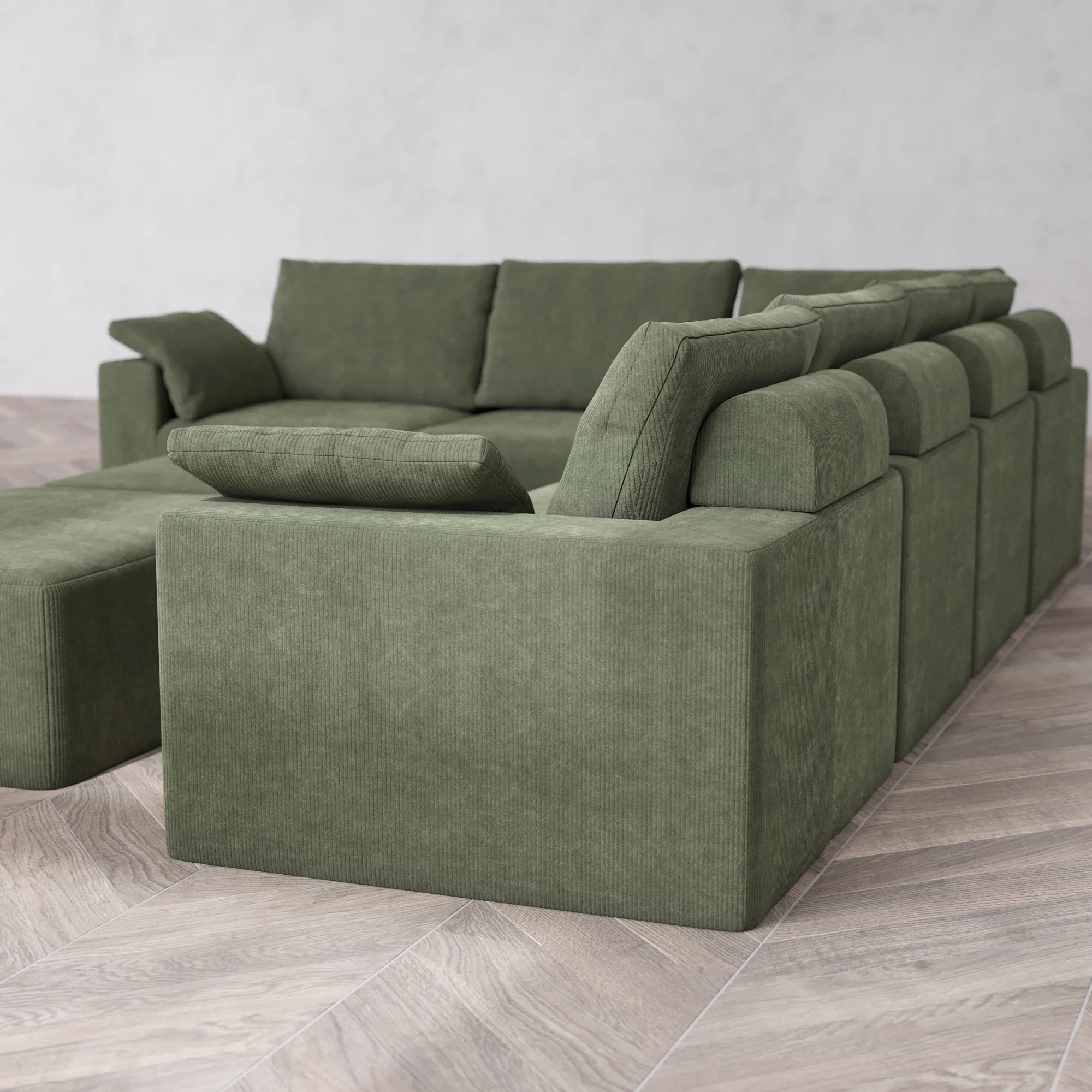 Slipcover Only - Modular Washable 6-Seater Corner Sectional + Chaise Ottoman Bench Cloud + Bolster Sofa in Juniper - Image 5