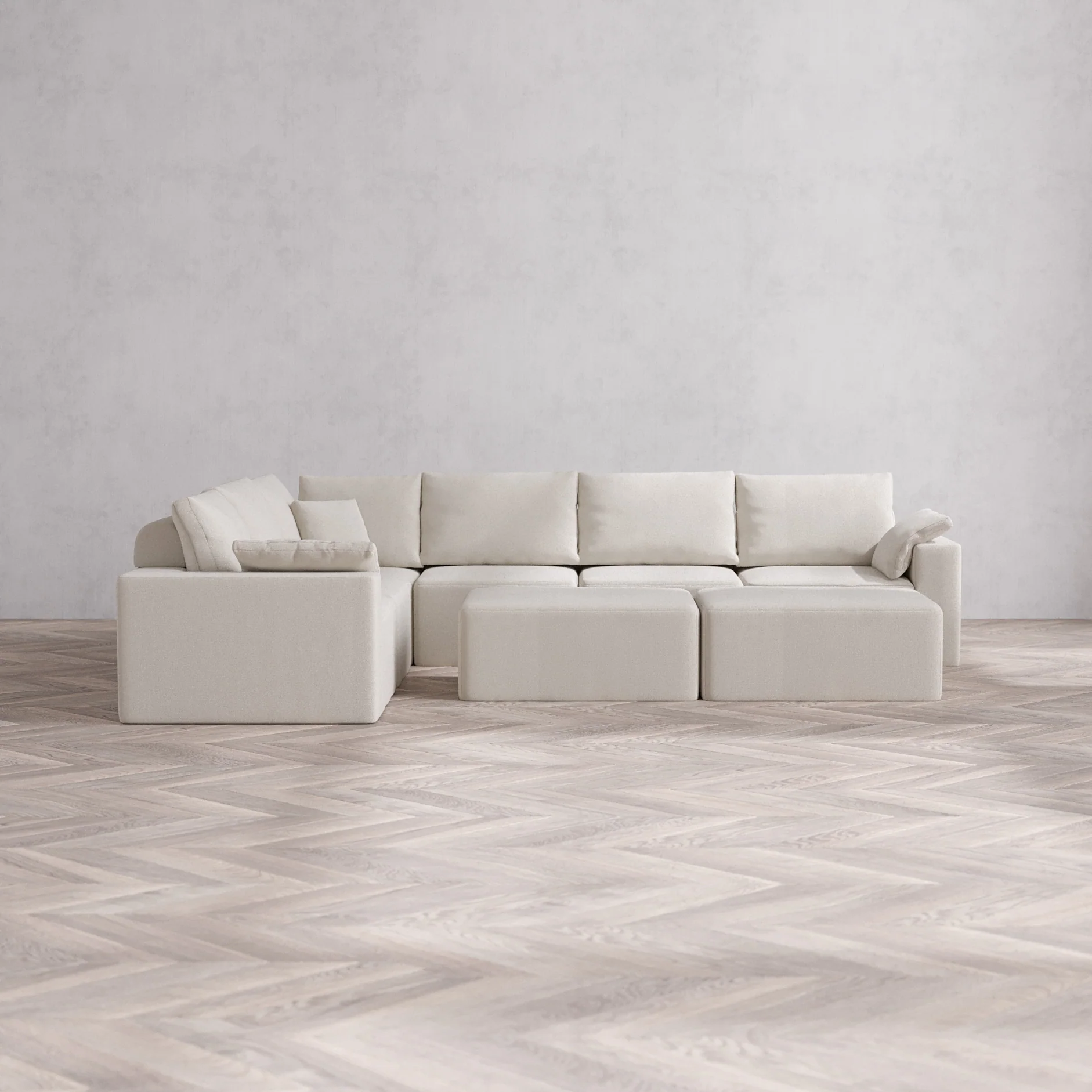 Slipcover Only - Modular Washable 6-Seater Corner Sectional + Chaise Ottoman Bench Cloud + Bolster Sofa in Pearl