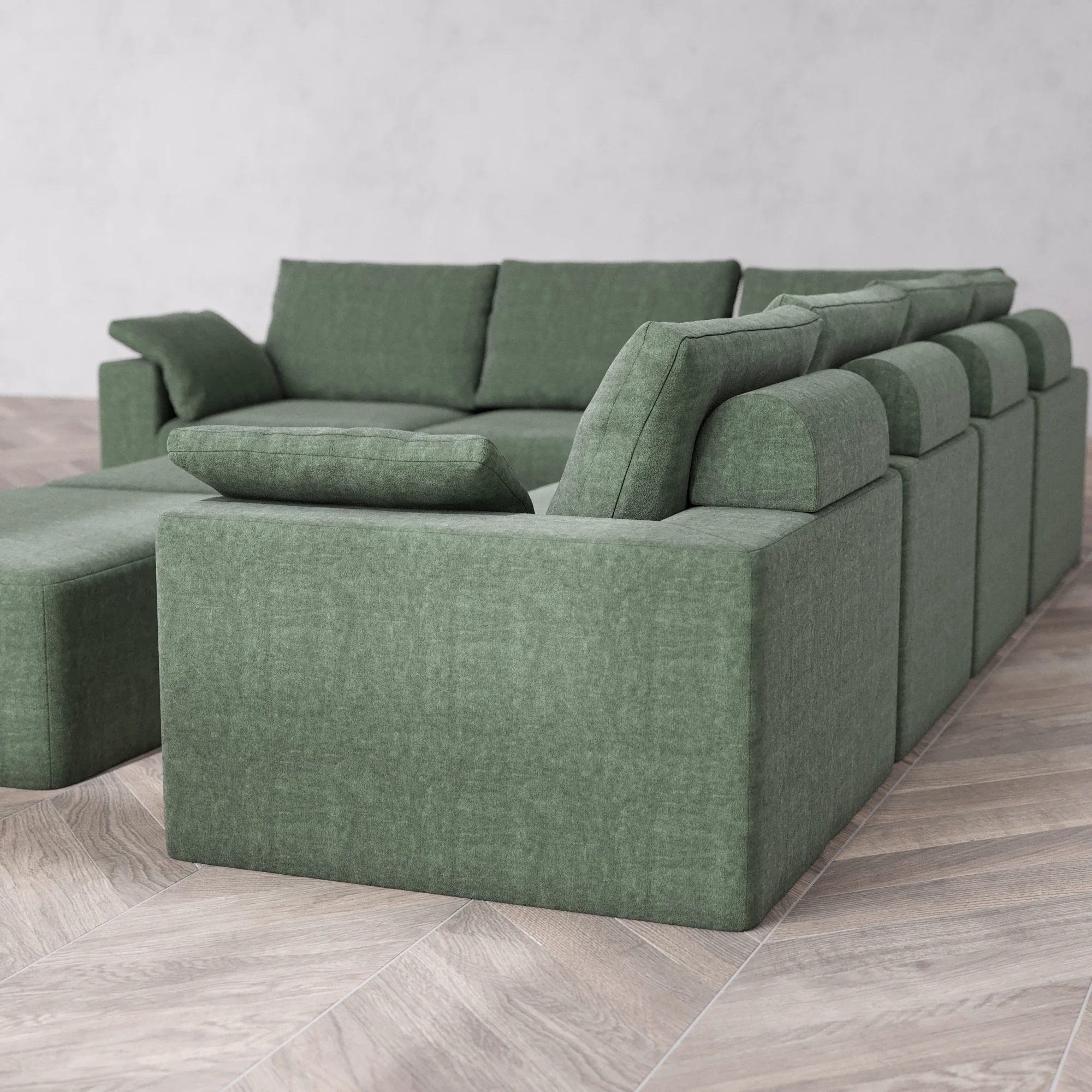 Slipcover Only - Modular Washable 6-Seater Corner Sectional + Chaise Ottoman Bench Cloud + Bolster Sofa in Sage - Image 5