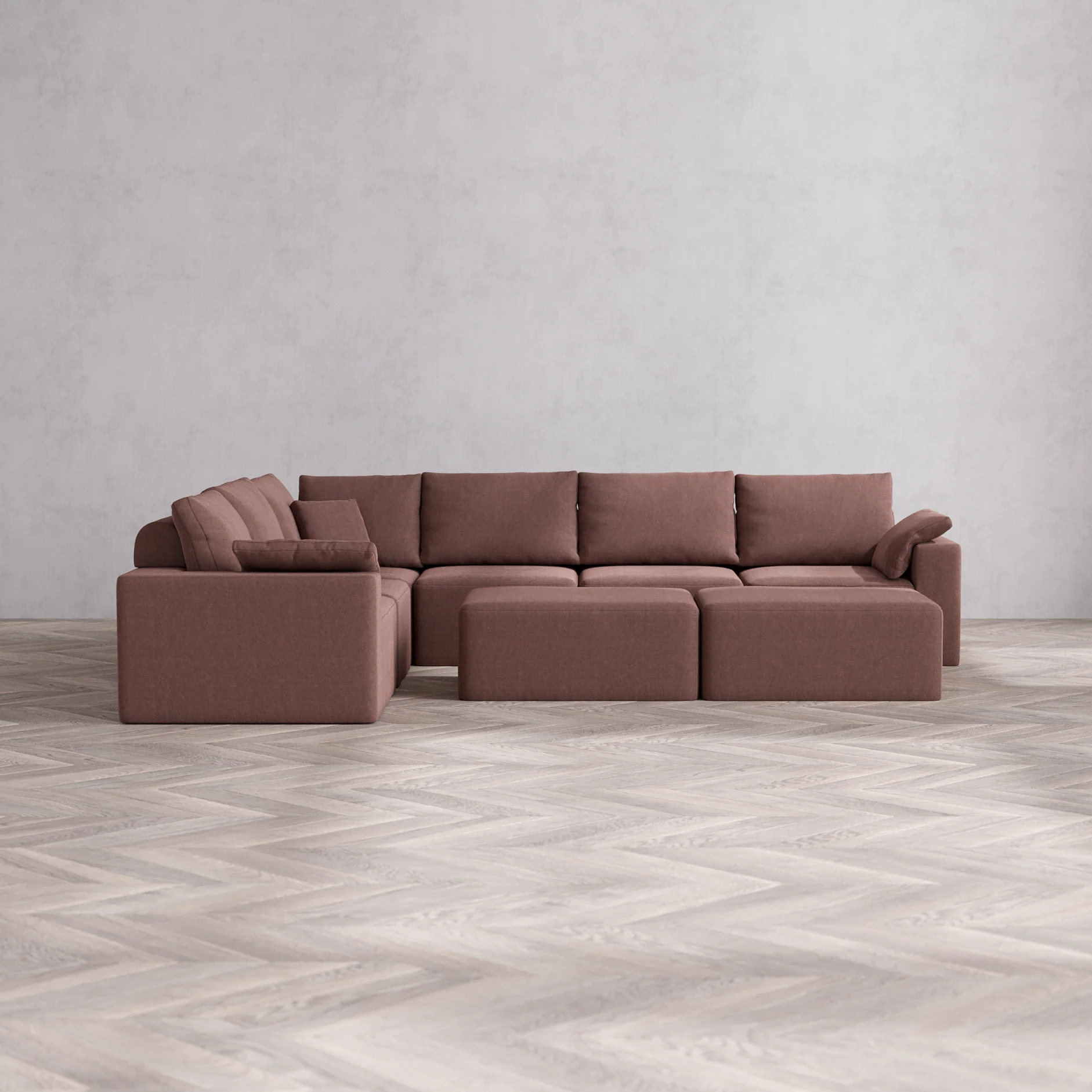 Slipcover Only - Modular Washable 6-Seater Corner Sectional + Chaise Ottoman Bench Cloud + Bolster Sofa in Sumac