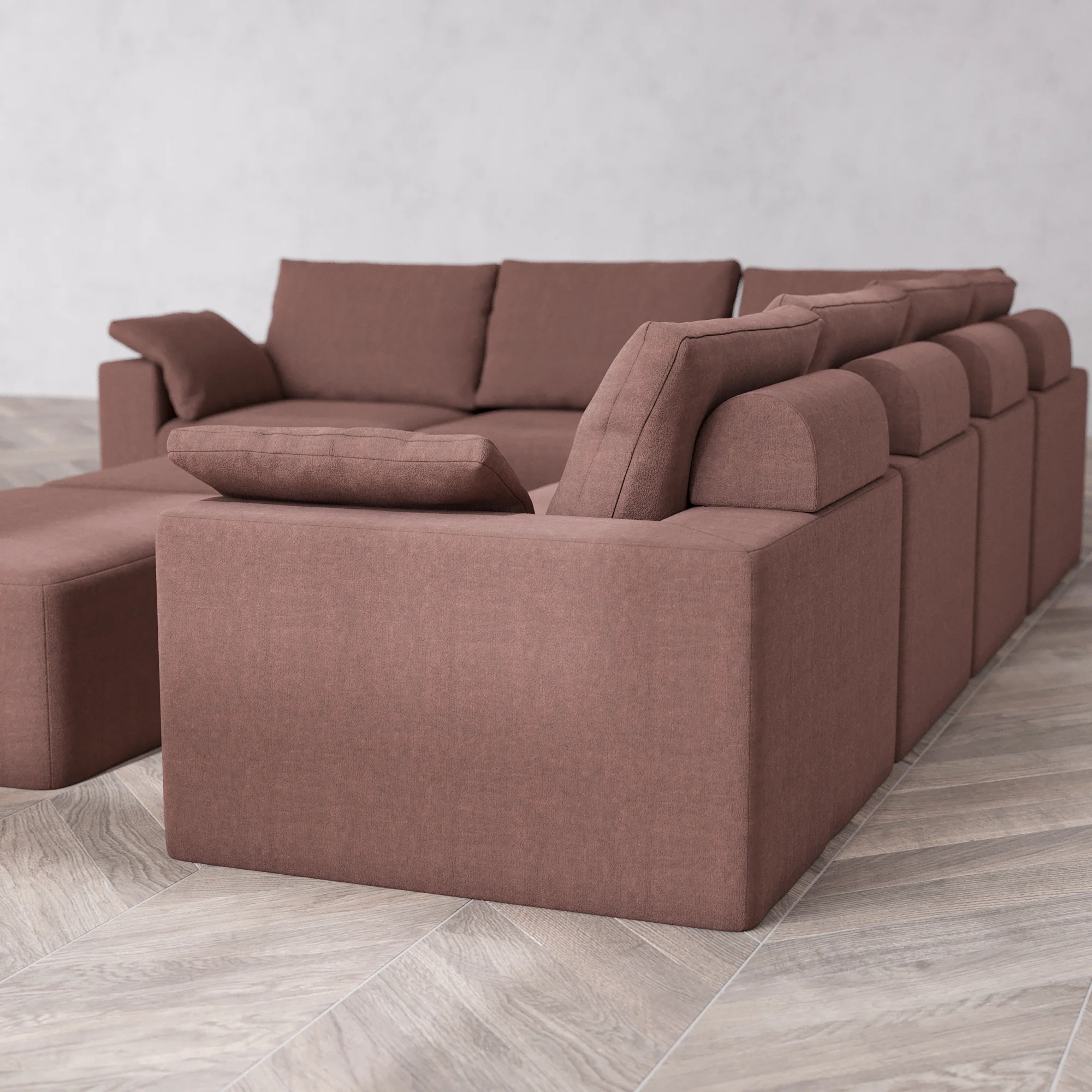 Slipcover Only - Modular Washable 6-Seater Corner Sectional + Chaise Ottoman Bench Cloud + Bolster Sofa in Sumac - Image 5