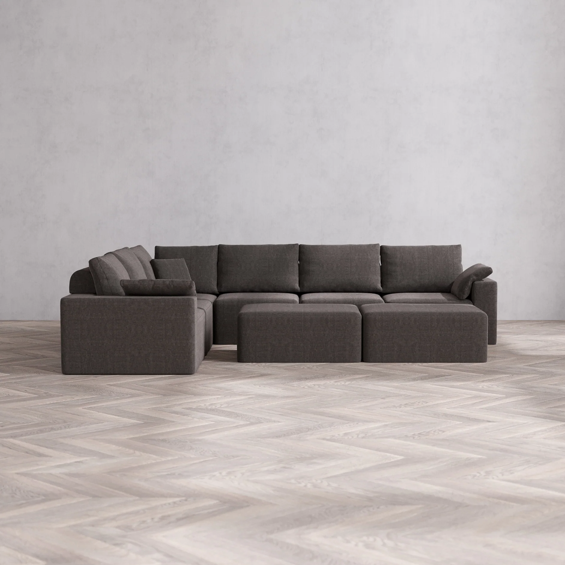 Slipcover Only - Modular Washable 6-Seater Corner Sectional + Chaise Ottoman Bench Cloud + Bolster Sofa in Truffle