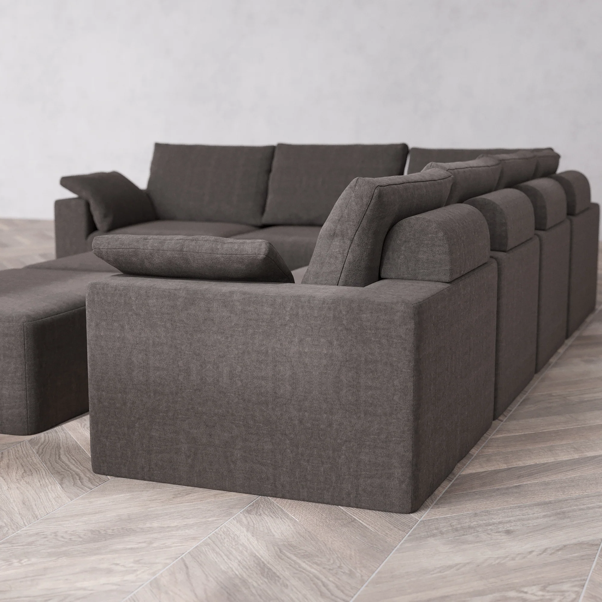 Slipcover Only - Modular Washable 6-Seater Corner Sectional + Chaise Ottoman Bench Cloud + Bolster Sofa in Truffle - Image 5