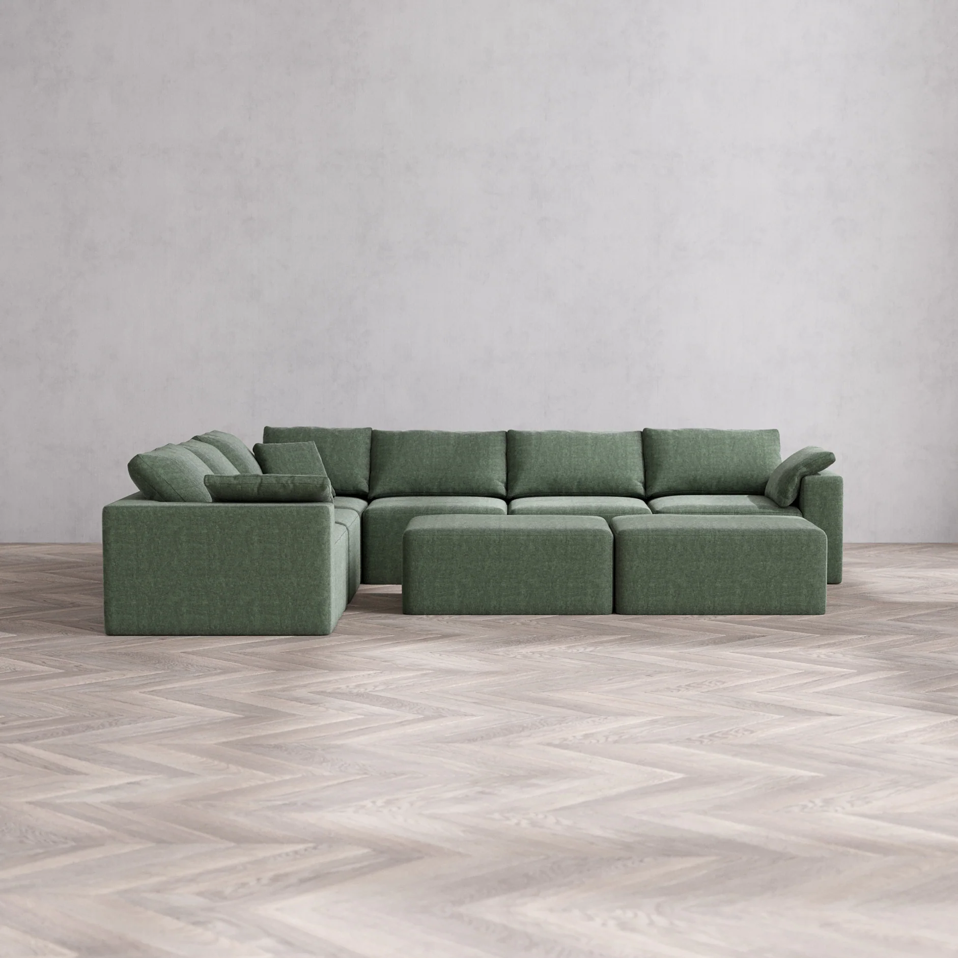 Slipcover Only - Modular Washable 6-Seater Corner Sectional + Chaise Ottoman Bench Cloud Sofa in Sage