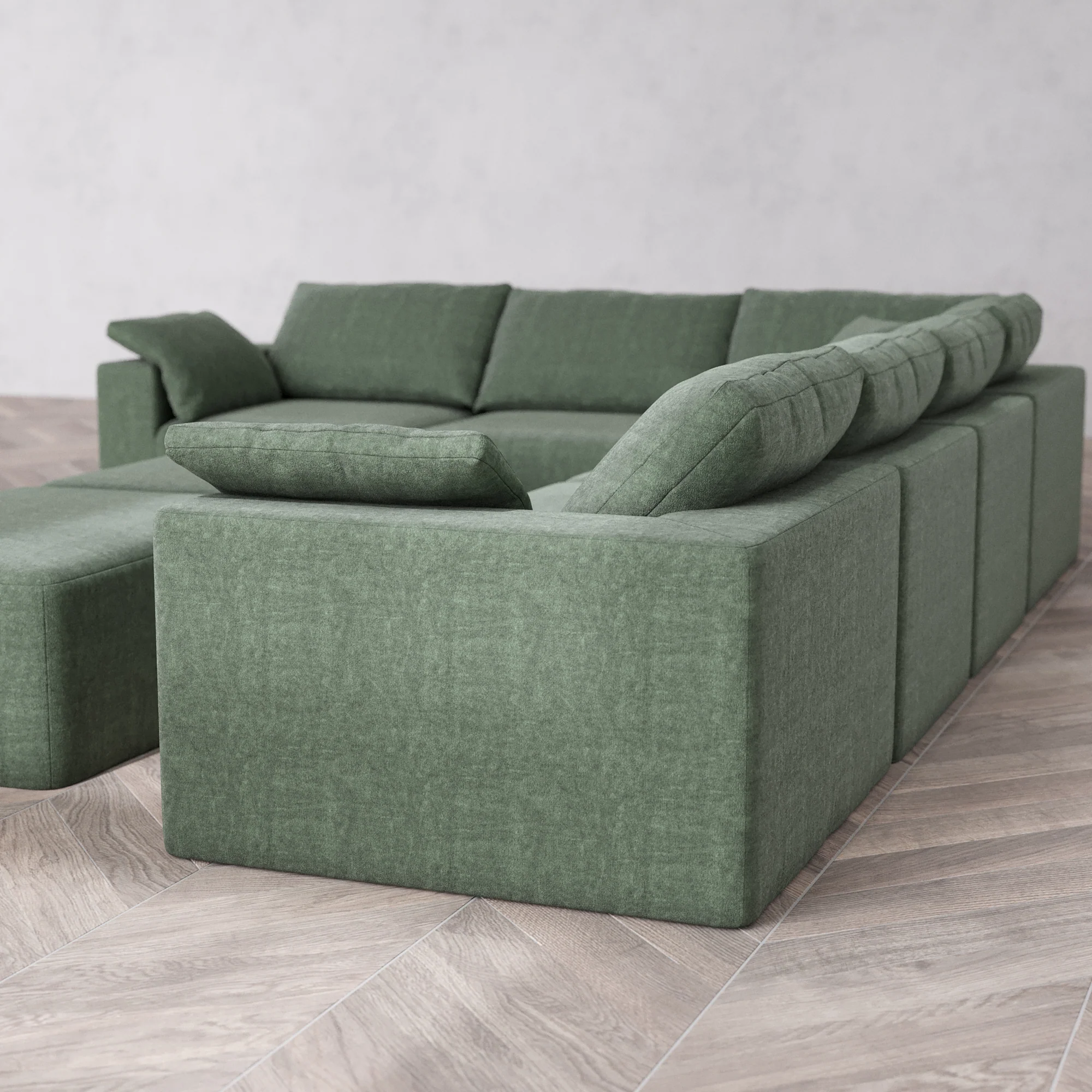 Slipcover Only - Modular Washable 6-Seater Corner Sectional + Chaise Ottoman Bench Cloud Sofa in Sage - Image 5