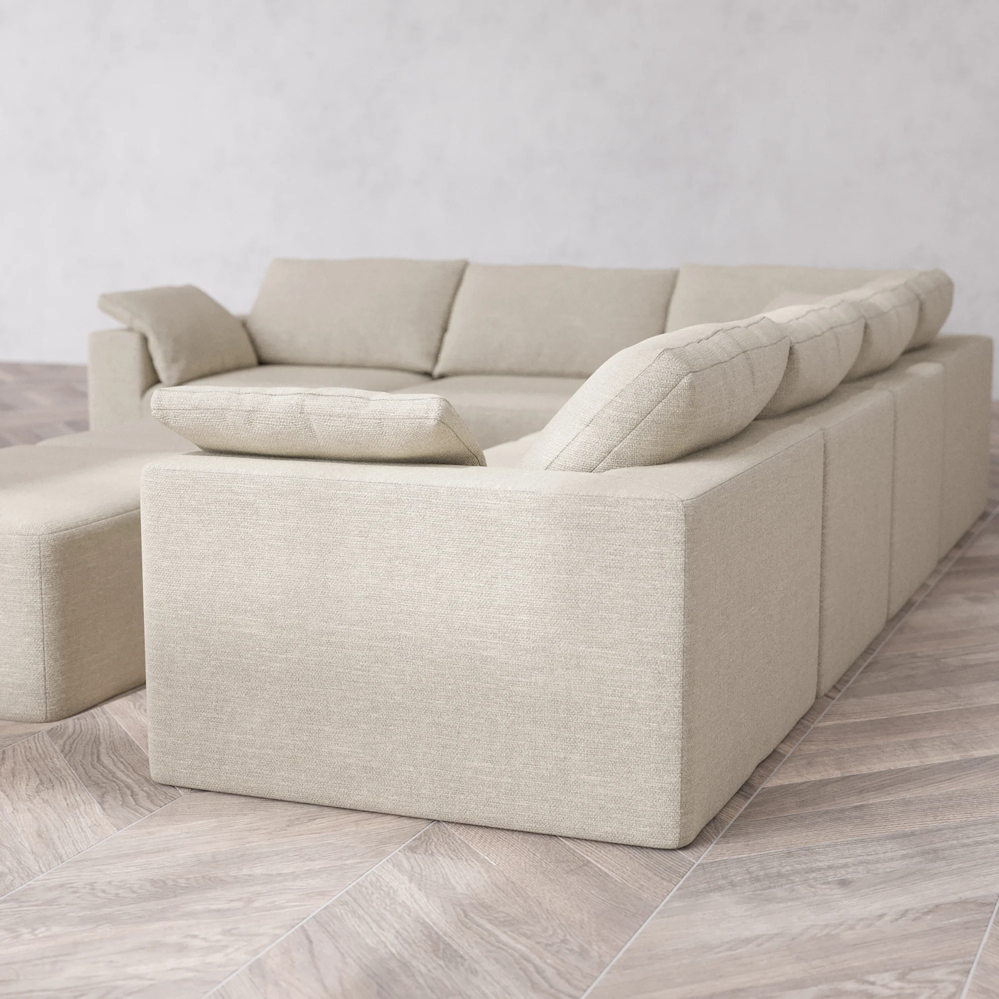 Slipcover Only - Modular Washable 6-Seater Corner Sectional + Chaise Ottoman Bench Cloud Sofa in Sandstone - Image 5