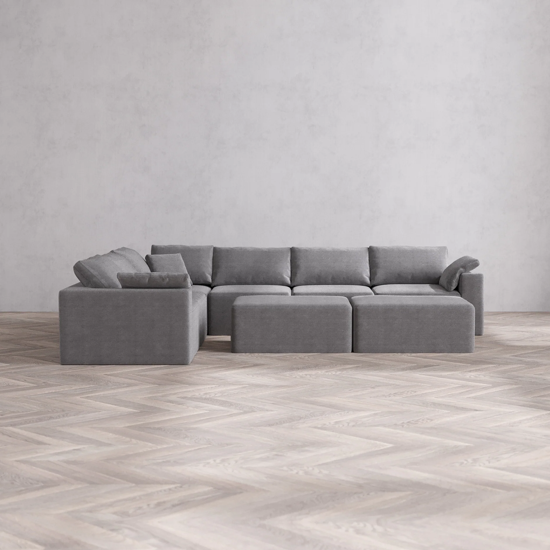 Slipcover Only - Modular Washable 6-Seater Corner Sectional + Chaise Ottoman Bench Cloud Sofa in Slate