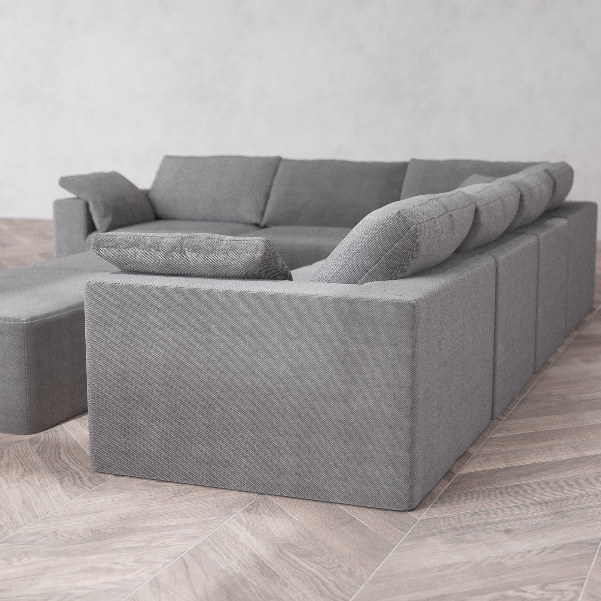 Slipcover Only - Modular Washable 6-Seater Corner Sectional + Chaise Ottoman Bench Cloud Sofa in Slate - Image 5