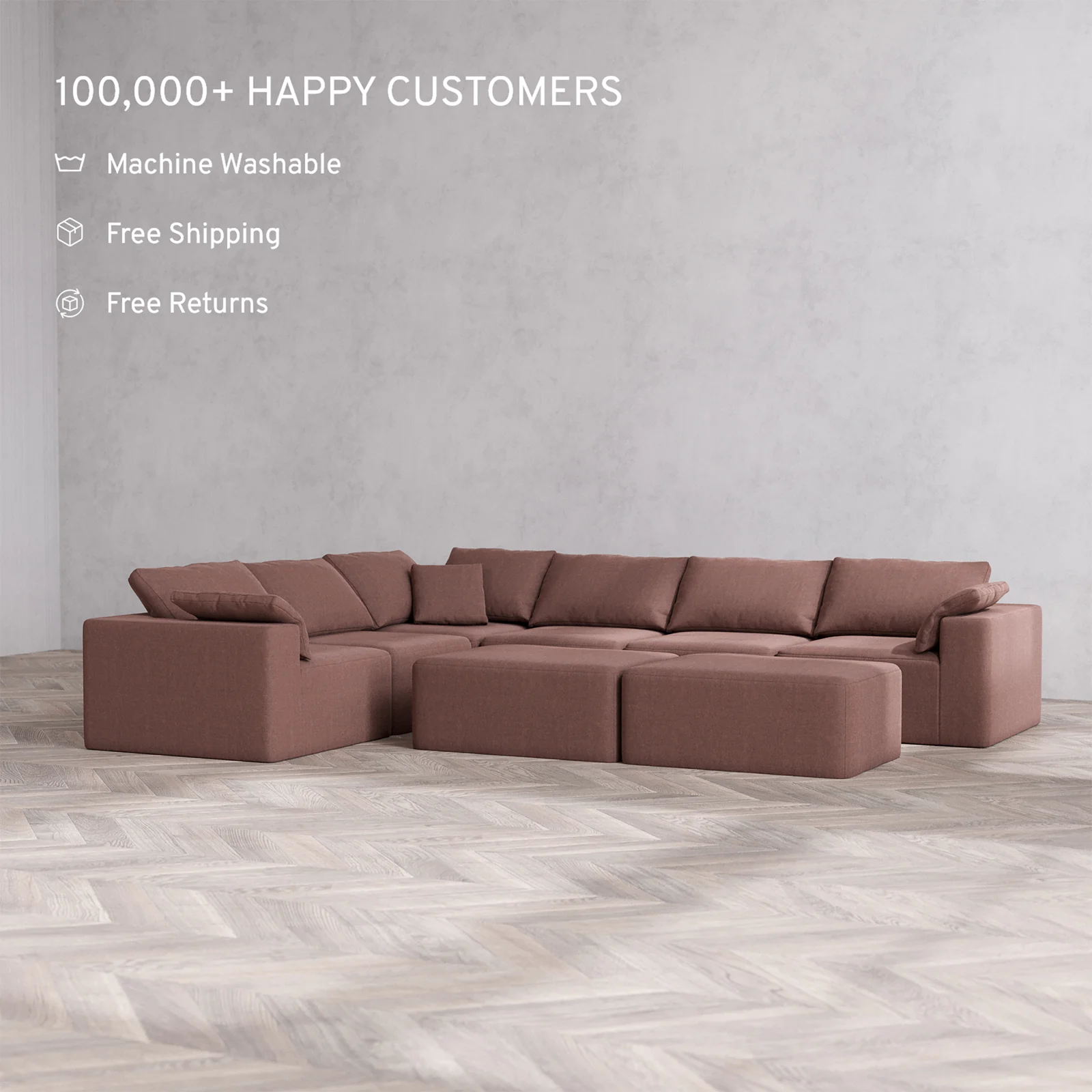 Slipcover Only - Modular Washable 6-Seater Corner Sectional + Chaise Ottoman Bench Cloud Sofa in Sumac - Image 2