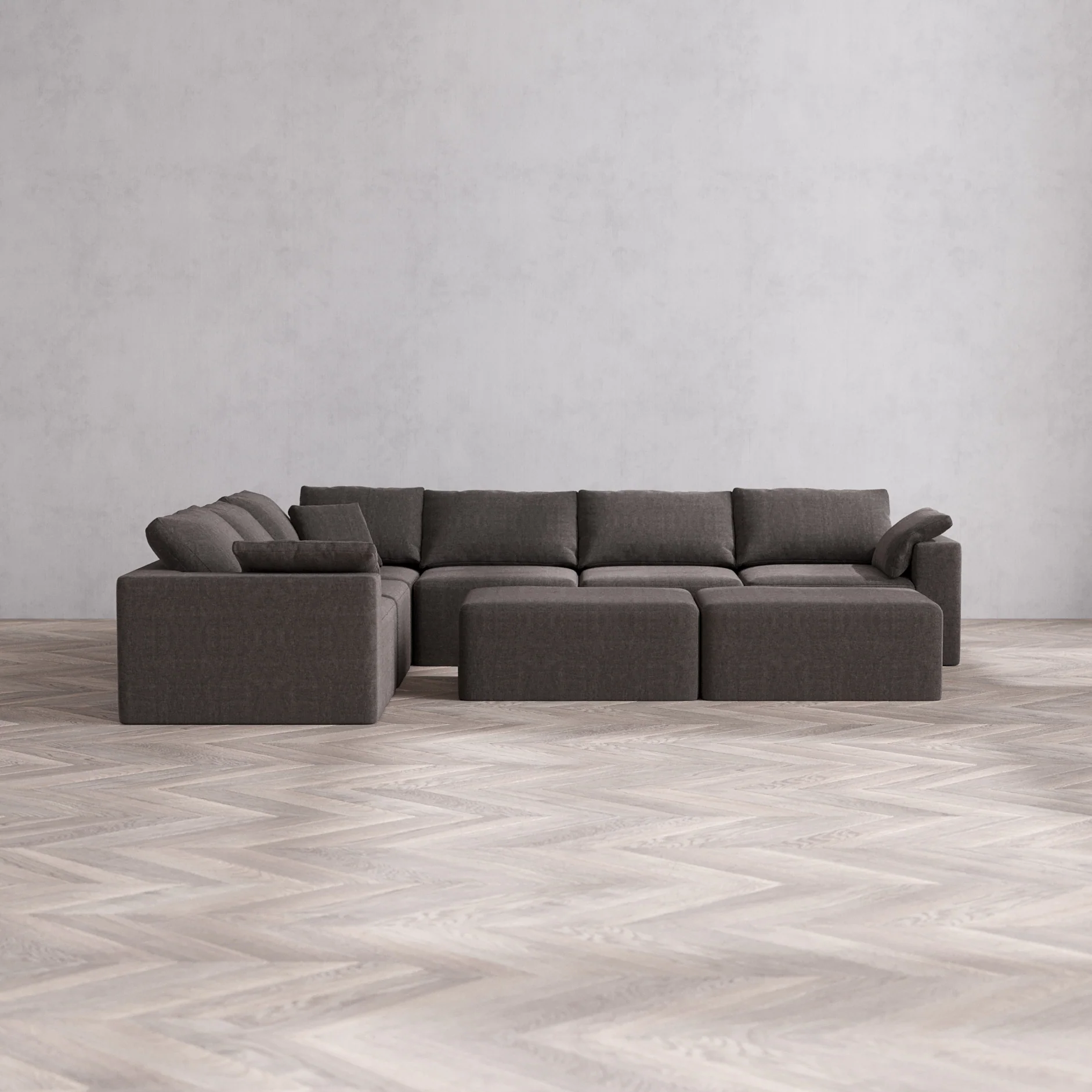 Slipcover Only - Modular Washable 6-Seater Corner Sectional + Chaise Ottoman Bench Cloud Sofa in Truffle