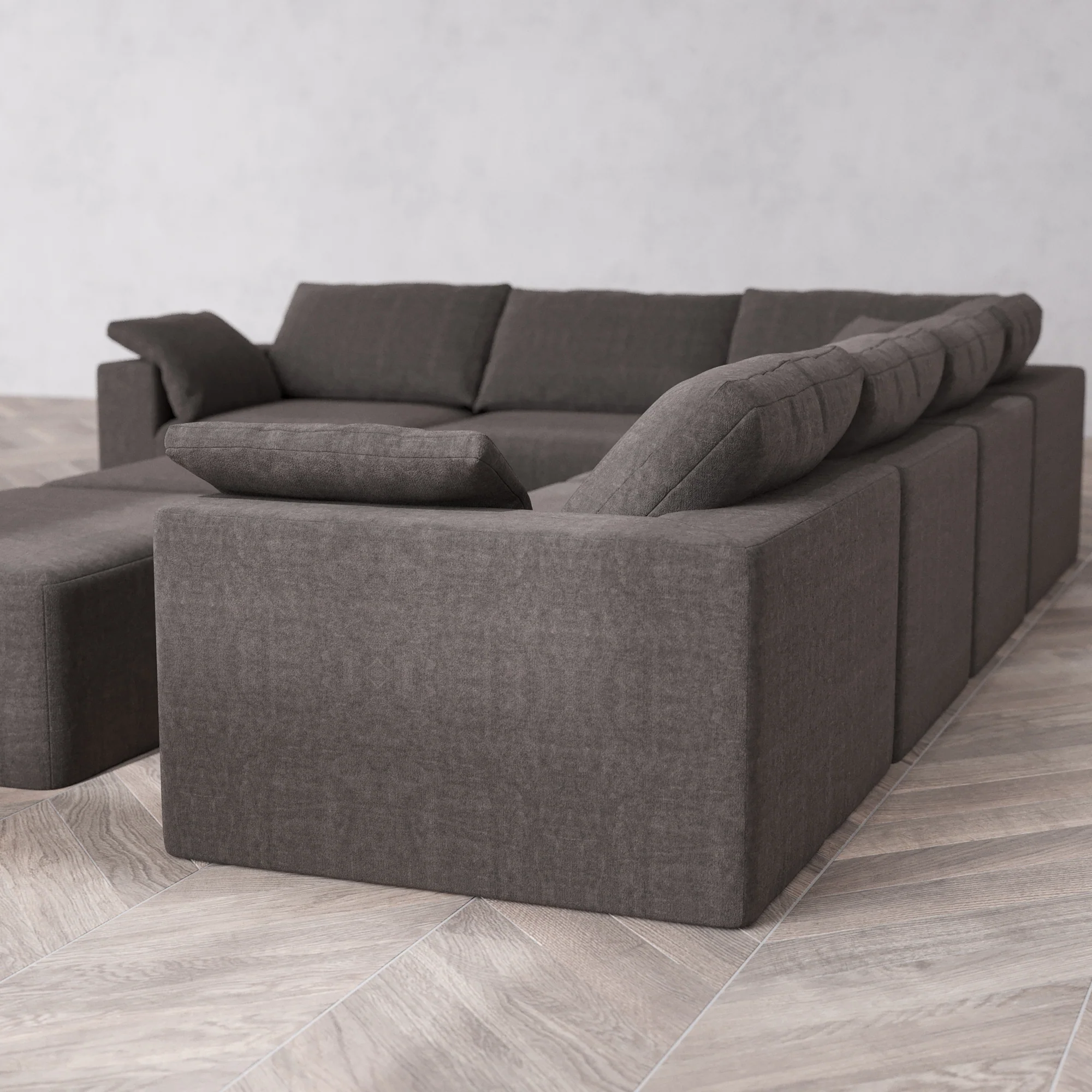 Slipcover Only - Modular Washable 6-Seater Corner Sectional + Chaise Ottoman Bench Cloud Sofa in Truffle - Image 5