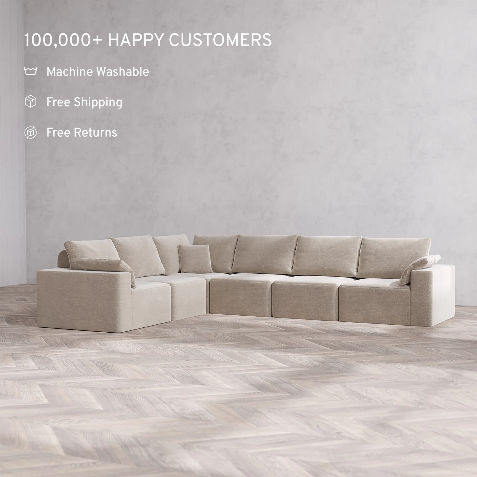 Slipcover Only - Modular Washable 6-Seater Corner Sectional Cloud + Bolster Sofa in Caraway - Image 2