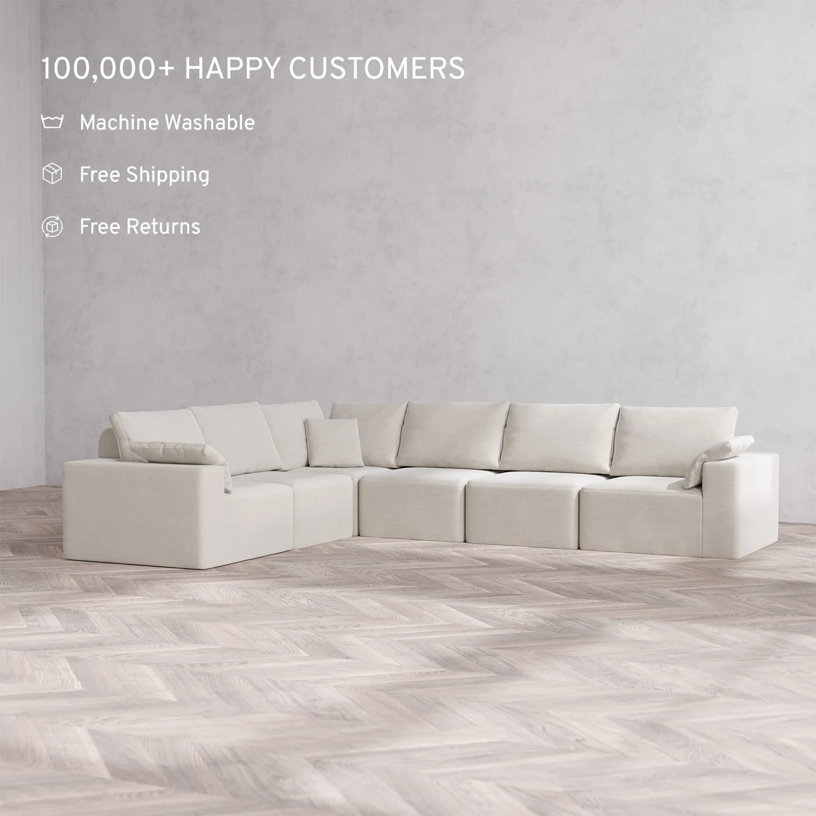 Slipcover Only - Modular Washable 6-Seater Corner Sectional Cloud + Bolster Sofa in Cashew - Image 2