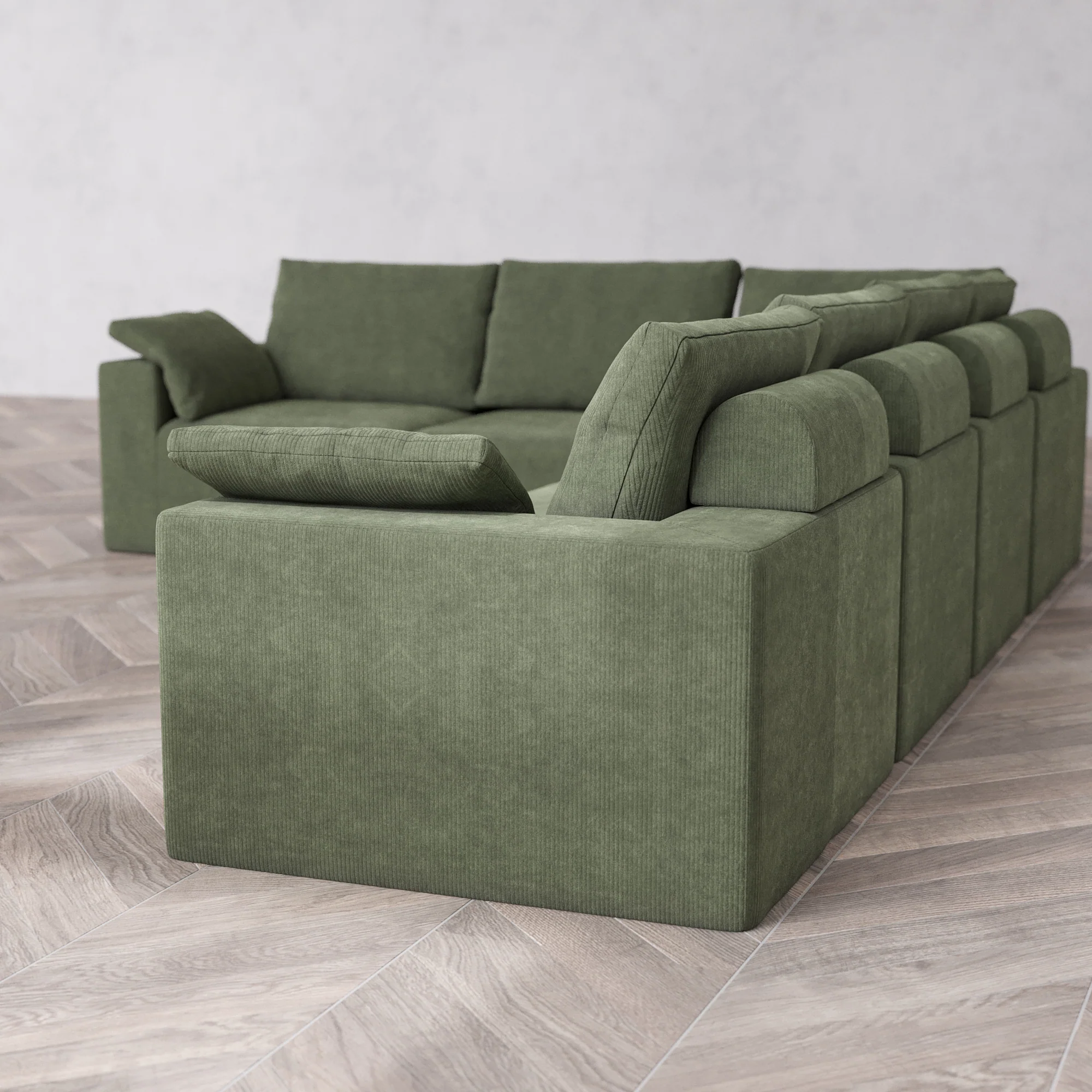 Slipcover Only - Modular Washable 6-Seater Corner Sectional Cloud + Bolster Sofa in Juniper - Image 5