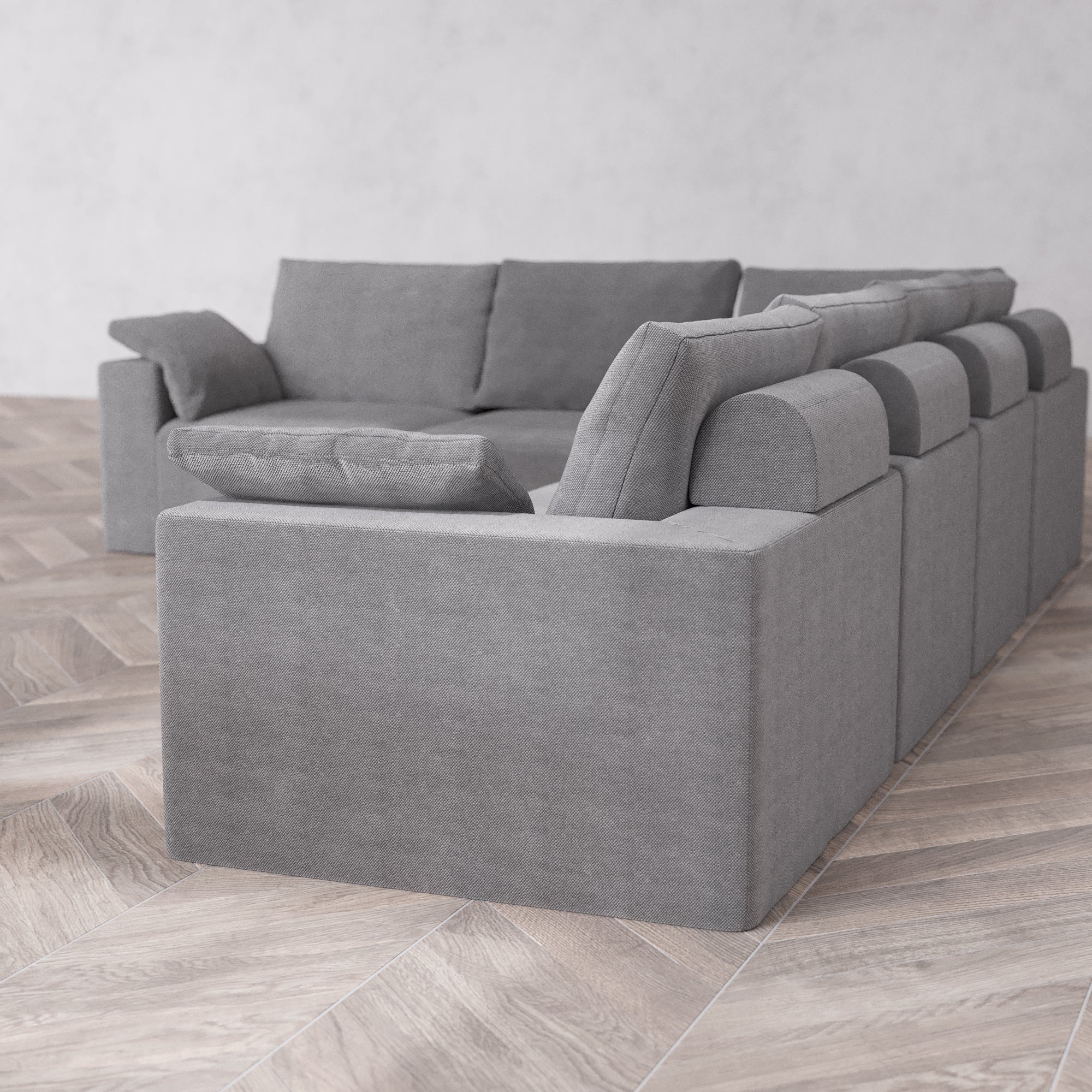 Slipcover Only - Modular Washable 6-Seater Corner Sectional Cloud + Bolster Sofa in Slate - Image 5