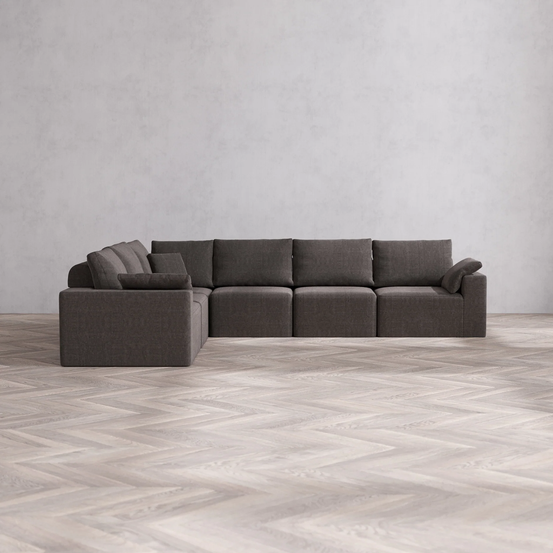Slipcover Only - Modular Washable 6-Seater Corner Sectional Cloud + Bolster Sofa in Truffle