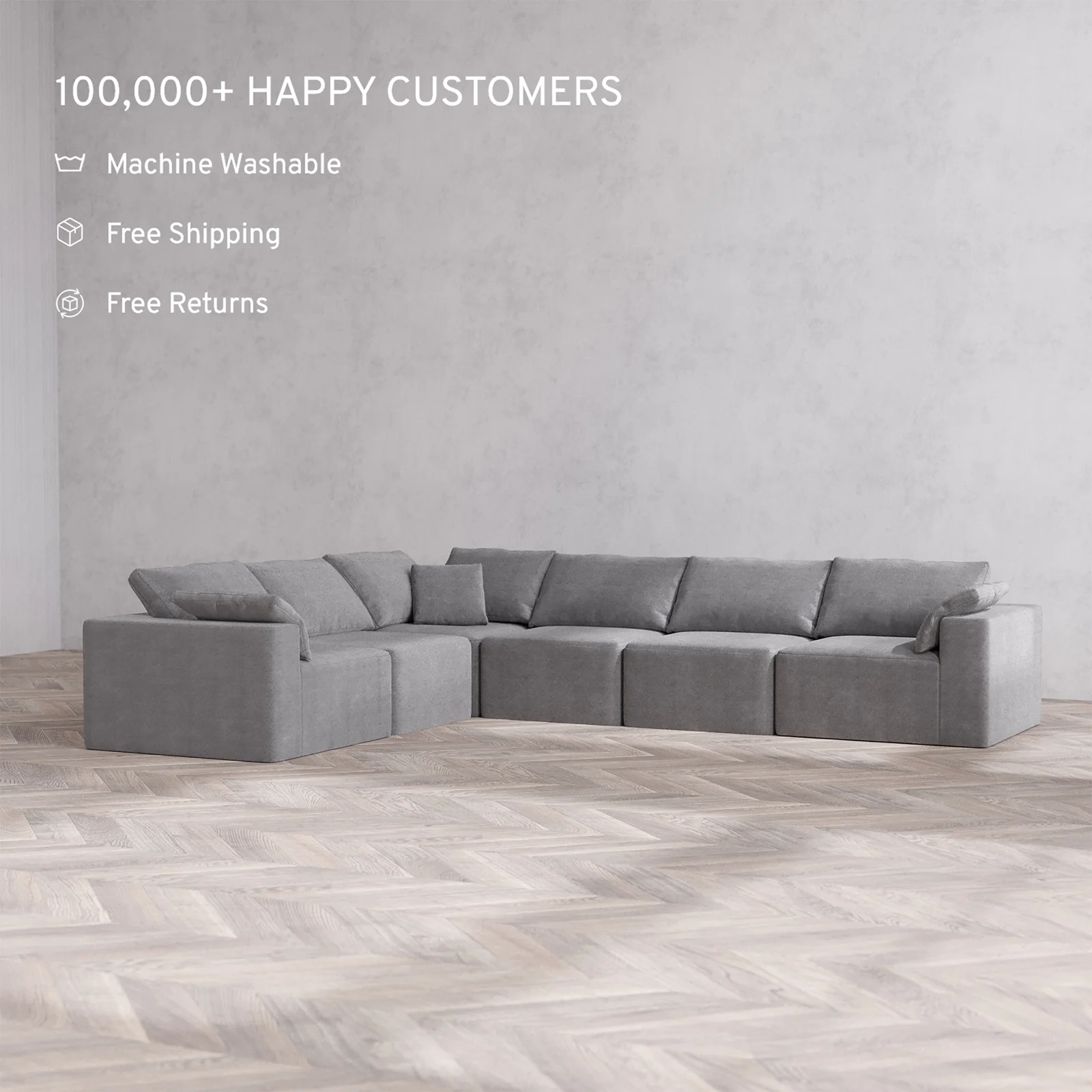 Slipcover Only - Modular Washable 6-Seater Corner Sectional Cloud Sofa in Slate - Image 2