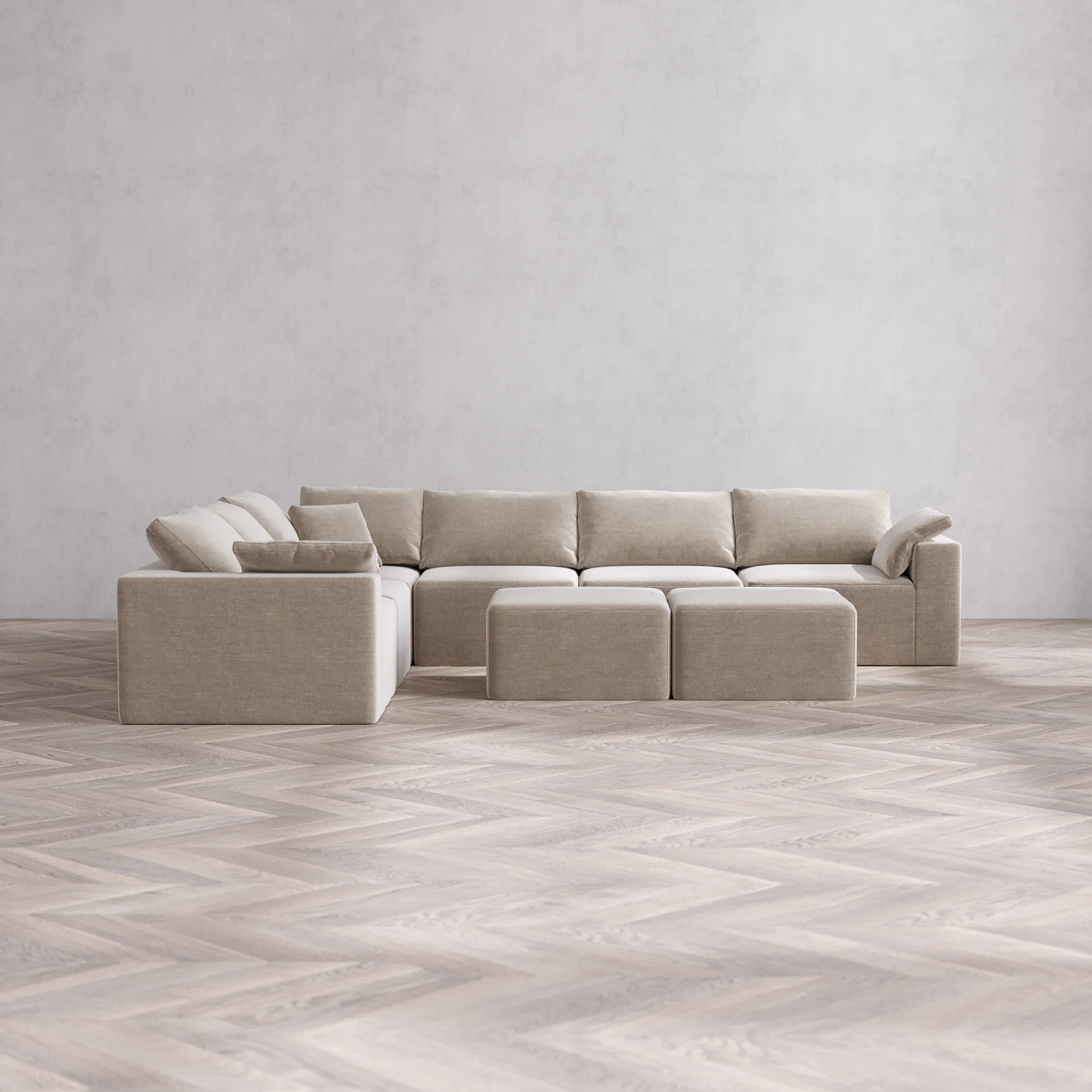 Slipcover Only - Modular Washable 6-Seater Corner Sectional + Ottoman Bench Cloud Sofa in Caraway