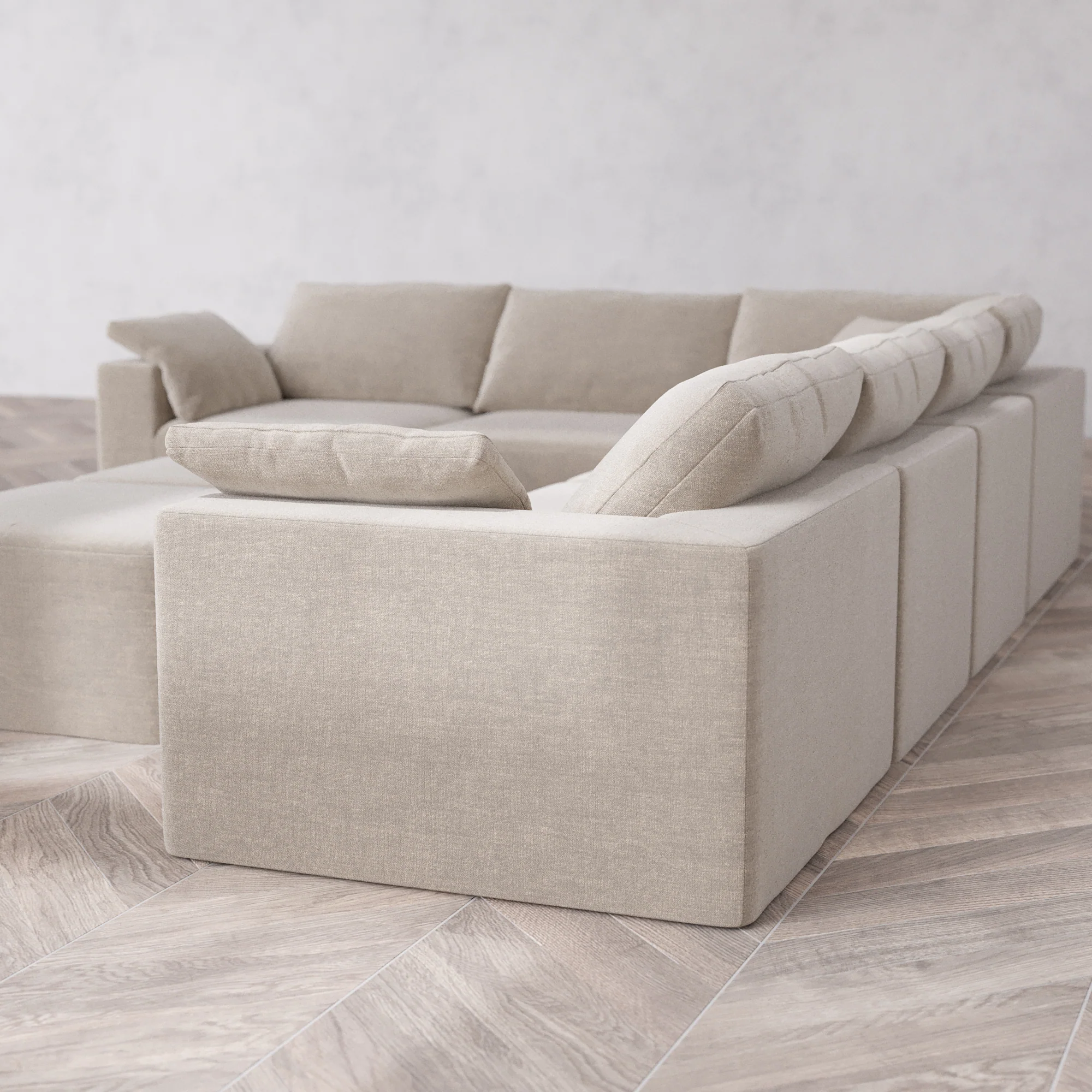 Slipcover Only - Modular Washable 6-Seater Corner Sectional + Ottoman Bench Cloud Sofa in Caraway - Image 5