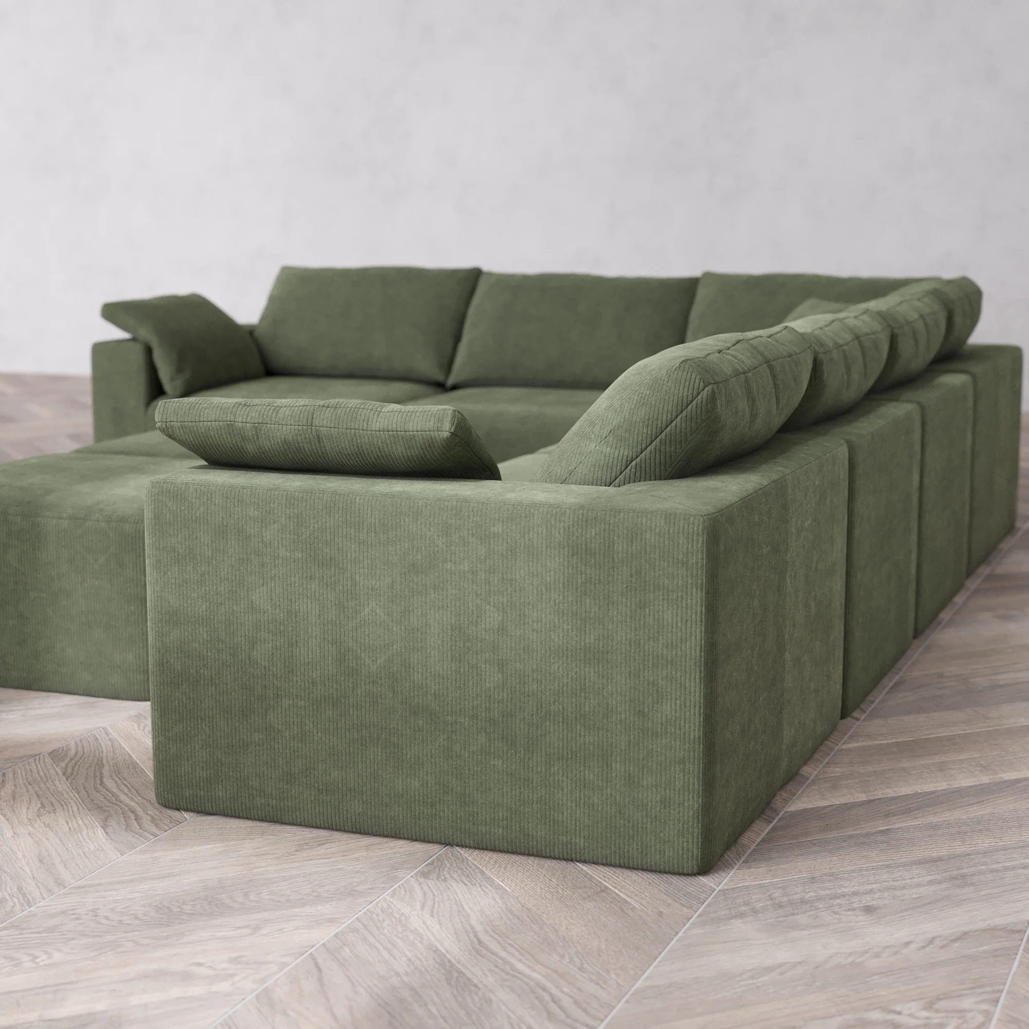 Slipcover Only - Modular Washable 6-Seater Corner Sectional + Ottoman Bench Cloud Sofa in Juniper - Image 5
