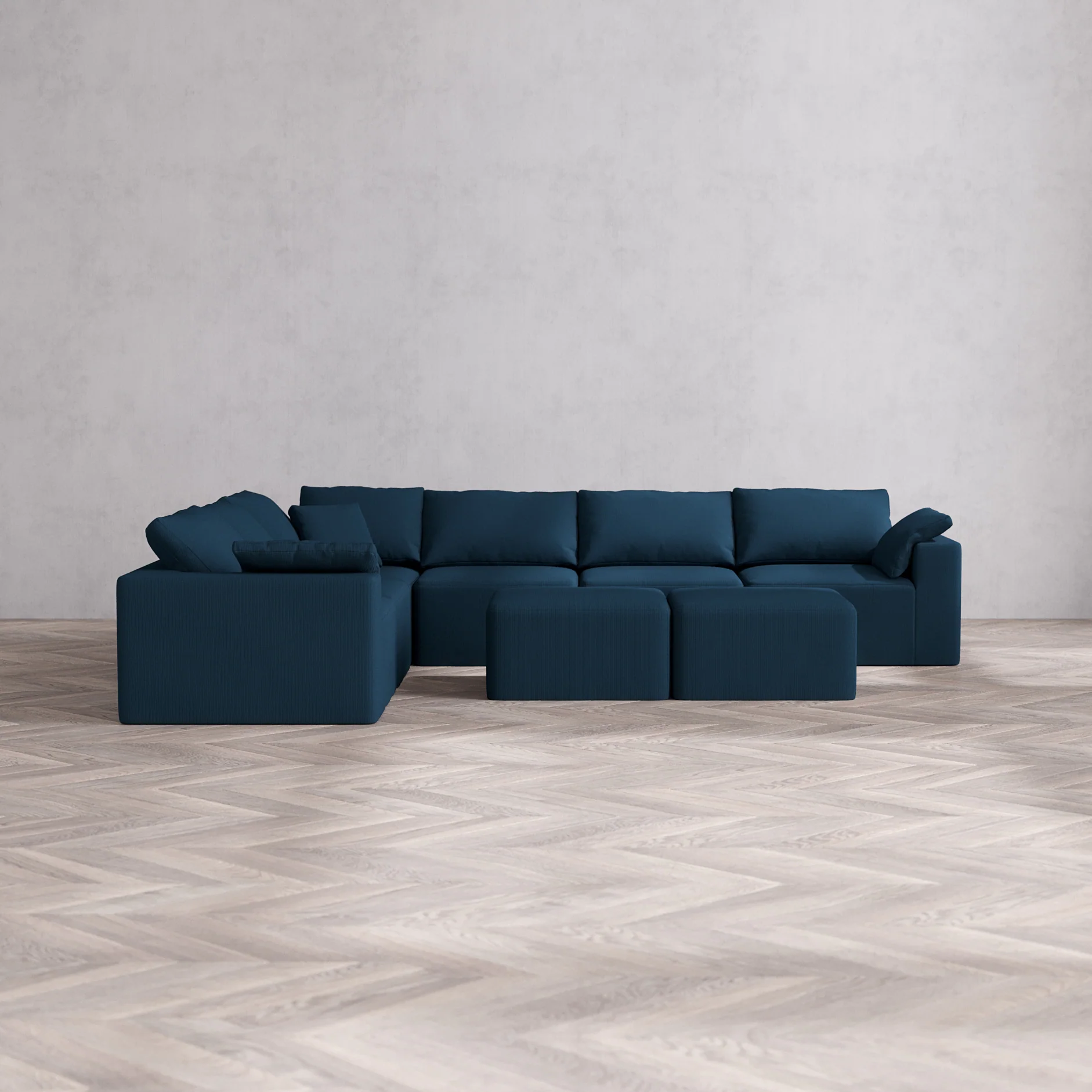 Slipcover Only - Modular Washable 6-Seater Corner Sectional + Ottoman Bench Cloud Sofa in Lazuli
