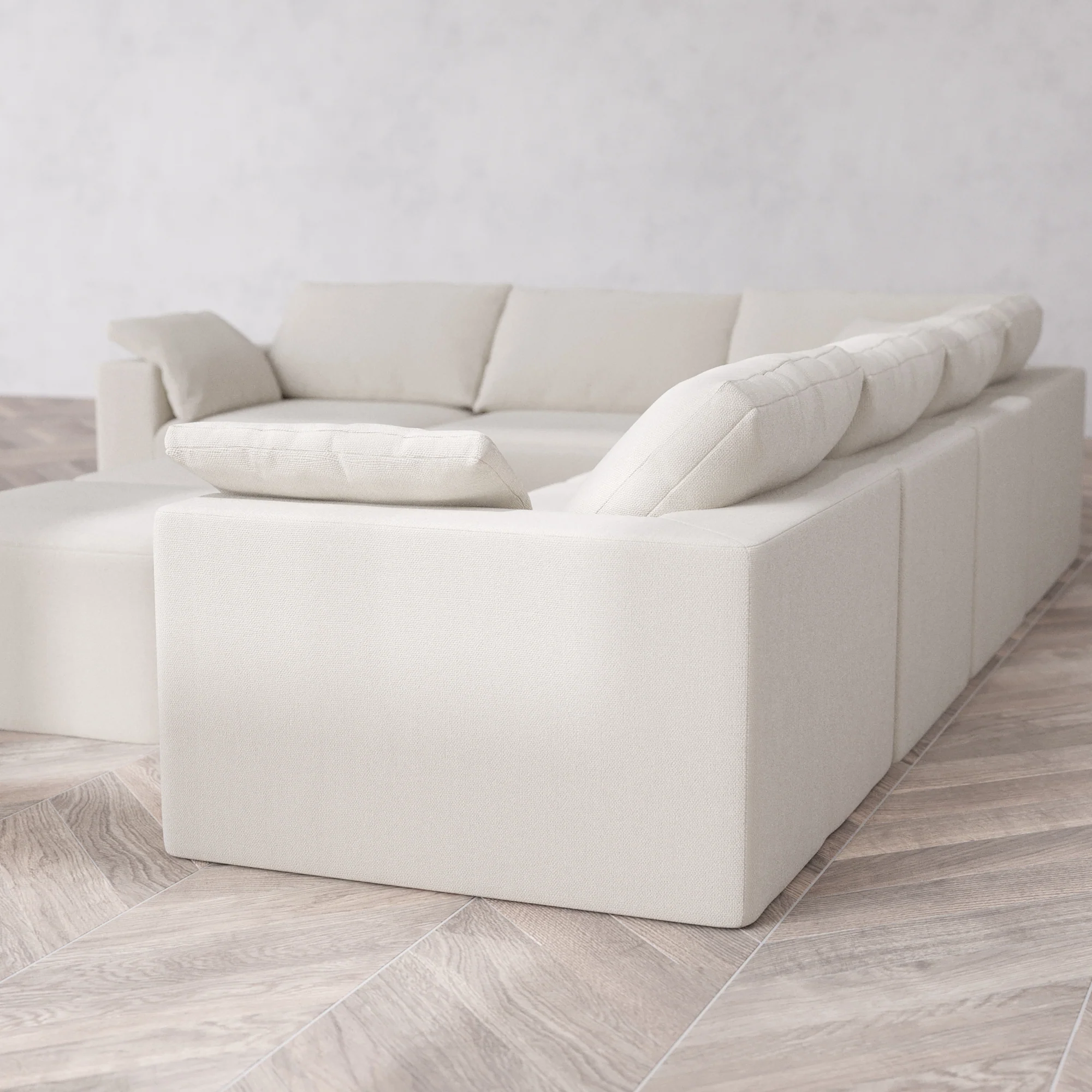 Slipcover Only - Modular Washable 6-Seater Corner Sectional + Ottoman Bench Cloud Sofa in Pearl - Image 5