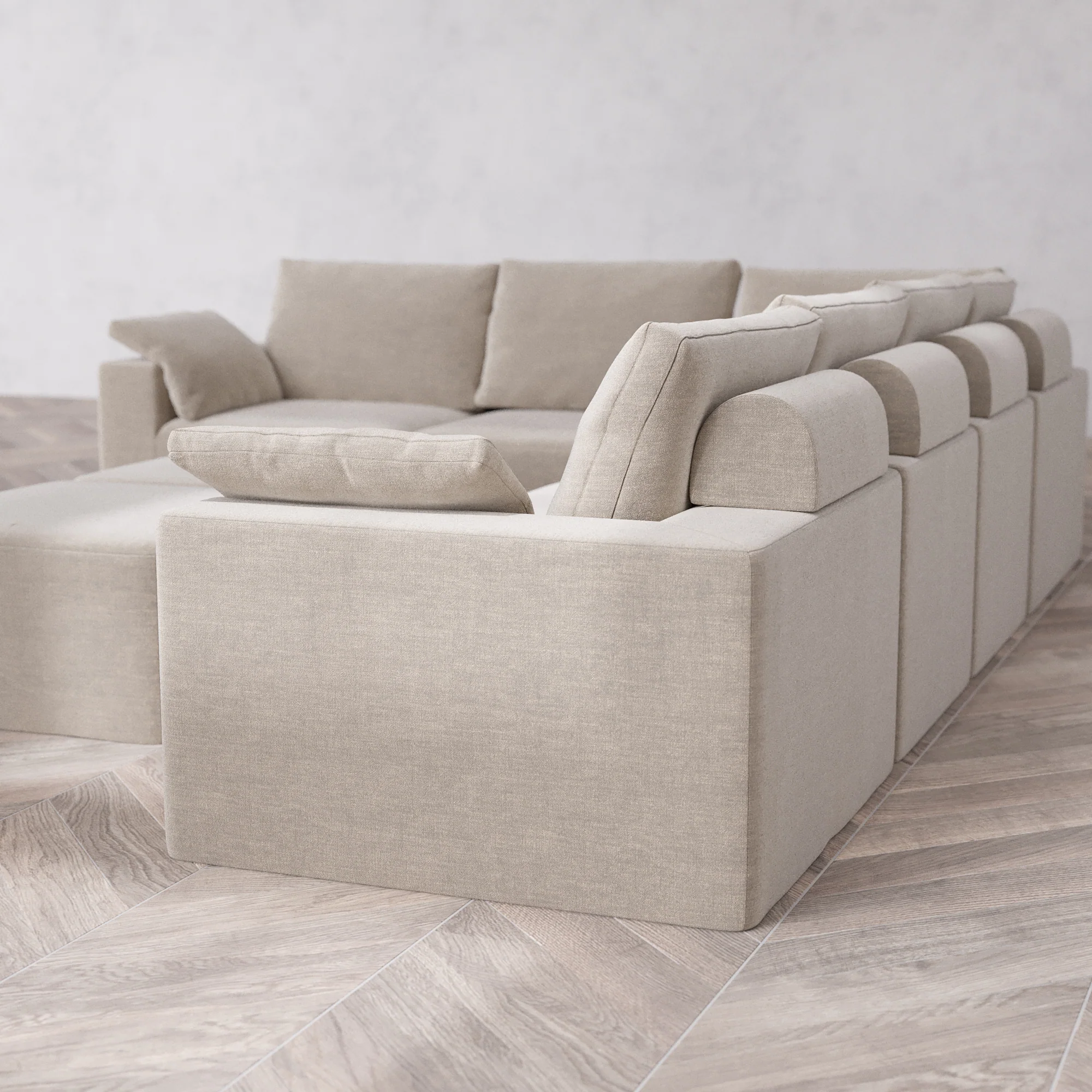 Slipcover Only - Modular Washable 6-Seater Corner Sectional + Ottoman Bench Cloud + Bolster Sofa in Caraway - Image 5