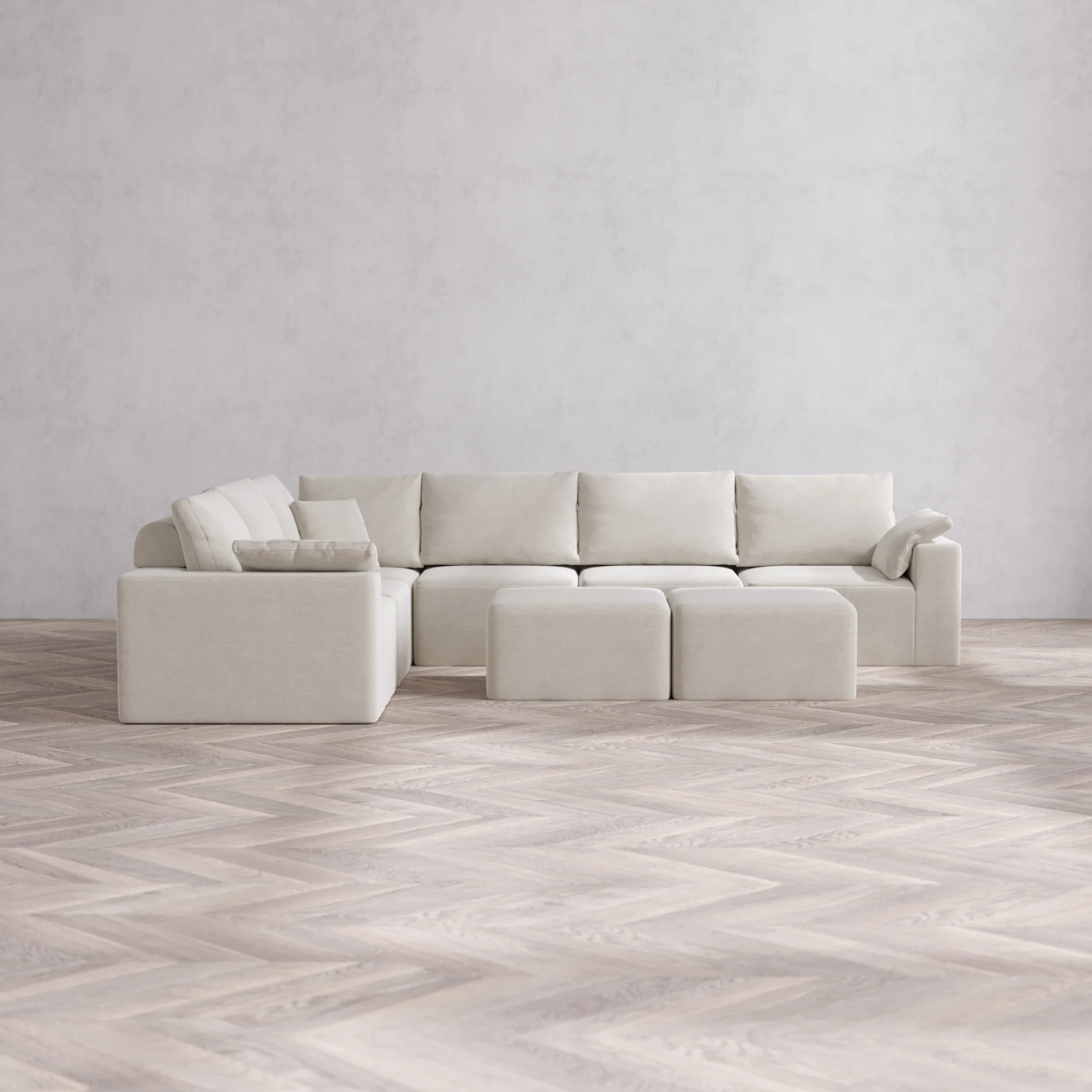 Slipcover Only - Modular Washable 6-Seater Corner Sectional + Ottoman Bench Cloud + Bolster Sofa in Cashew