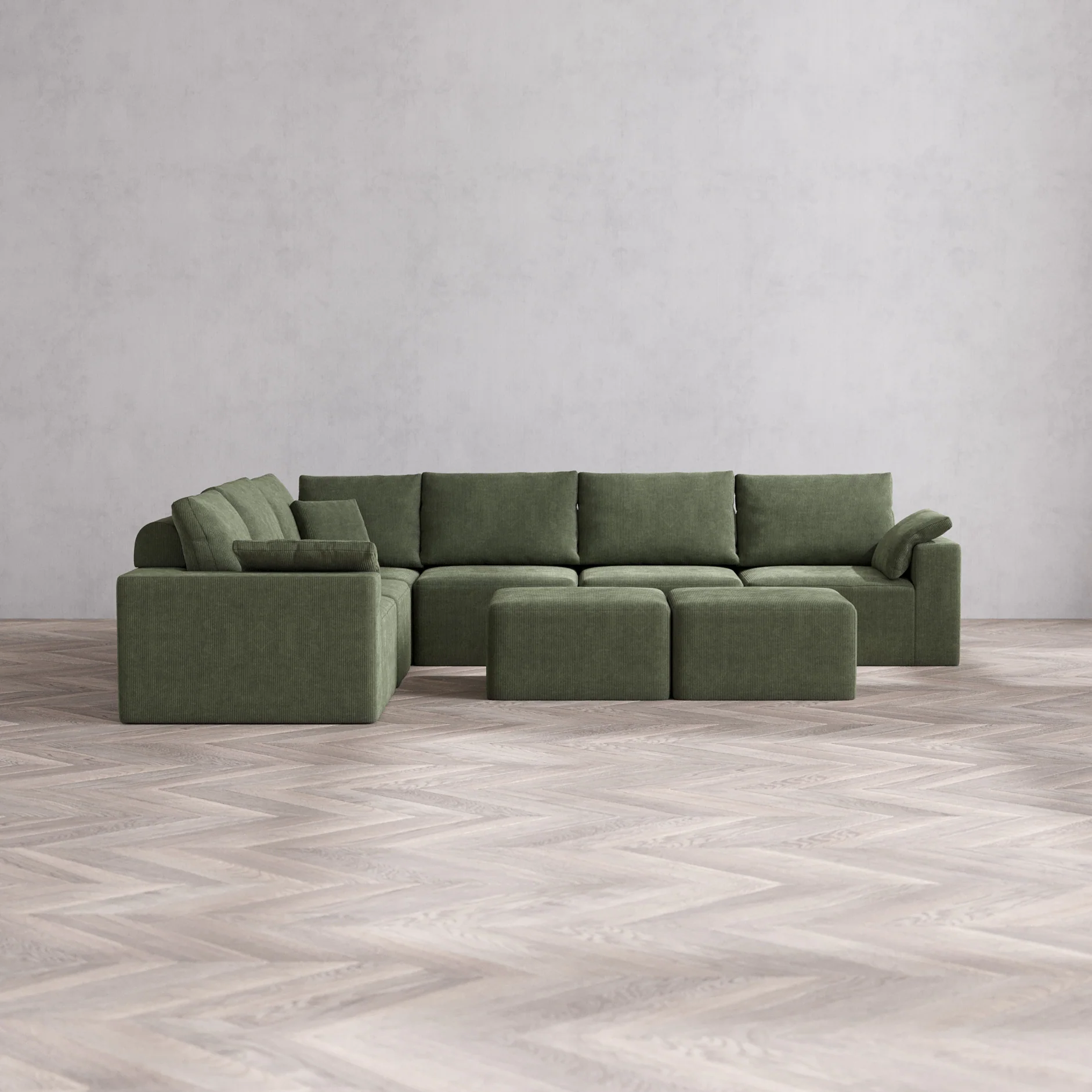 Slipcover Only - Modular Washable 6-Seater Corner Sectional + Ottoman Bench Cloud + Bolster Sofa in Juniper