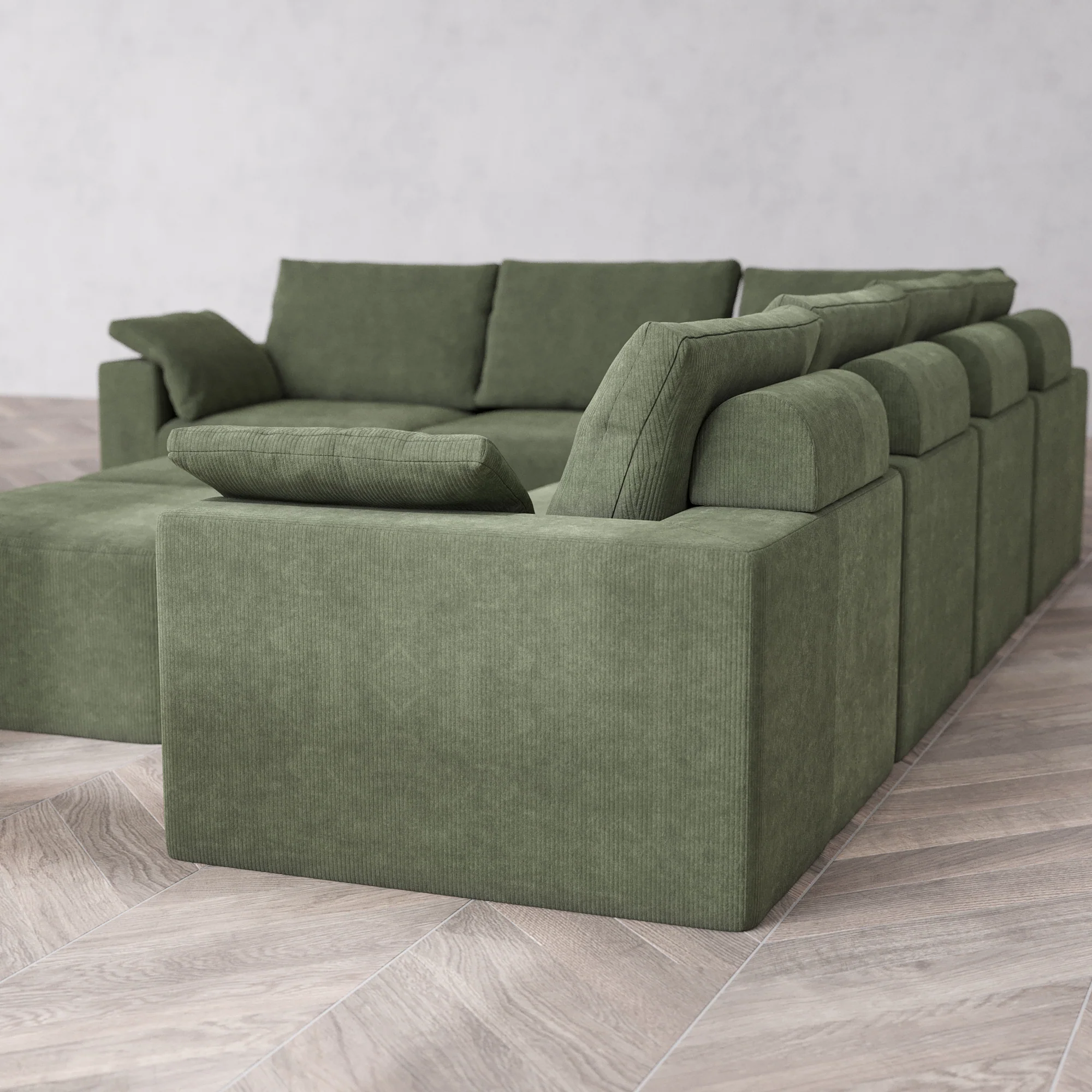 Slipcover Only - Modular Washable 6-Seater Corner Sectional + Ottoman Bench Cloud + Bolster Sofa in Juniper - Image 5