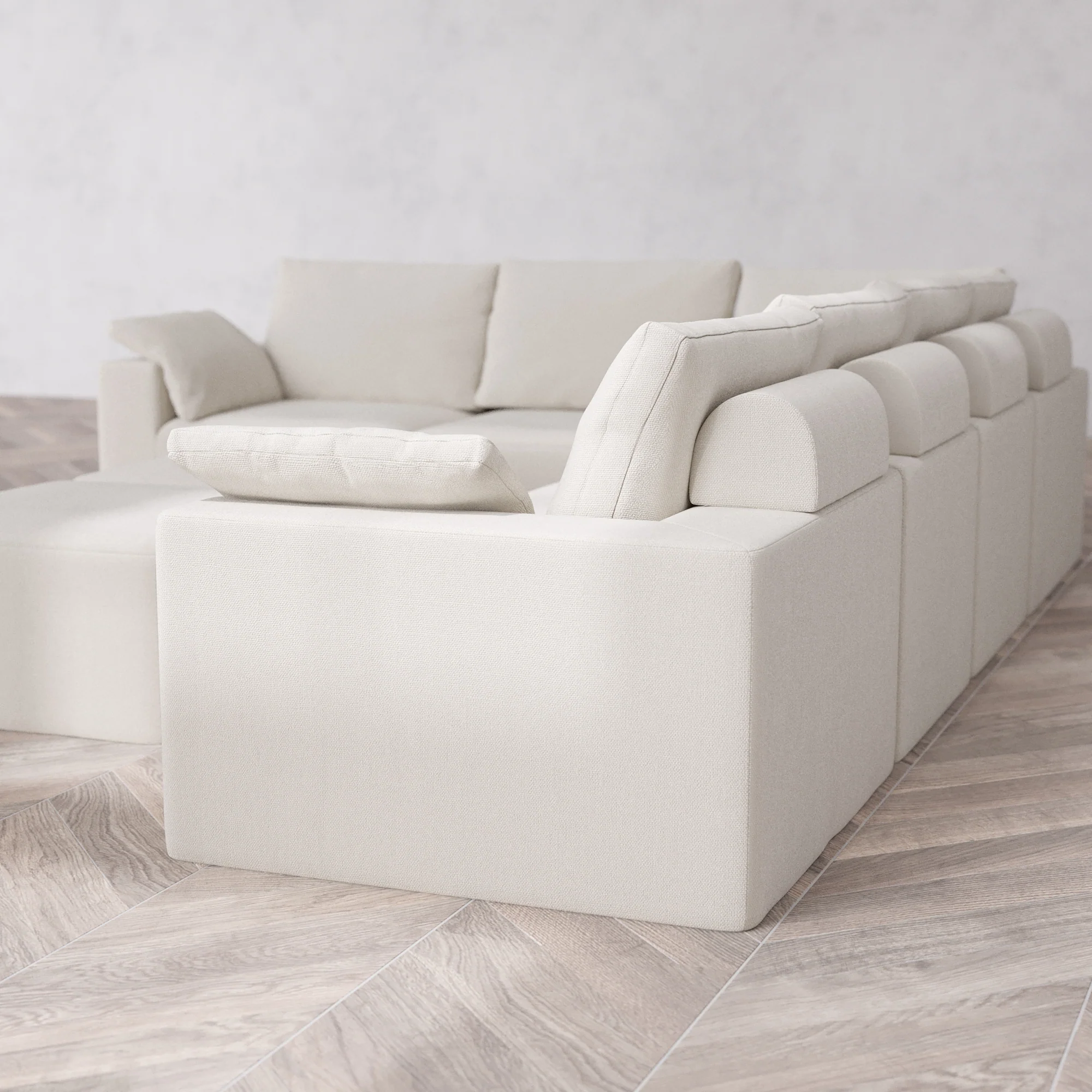 Slipcover Only - Modular Washable 6-Seater Corner Sectional + Ottoman Bench Cloud + Bolster Sofa in Pearl - Image 5