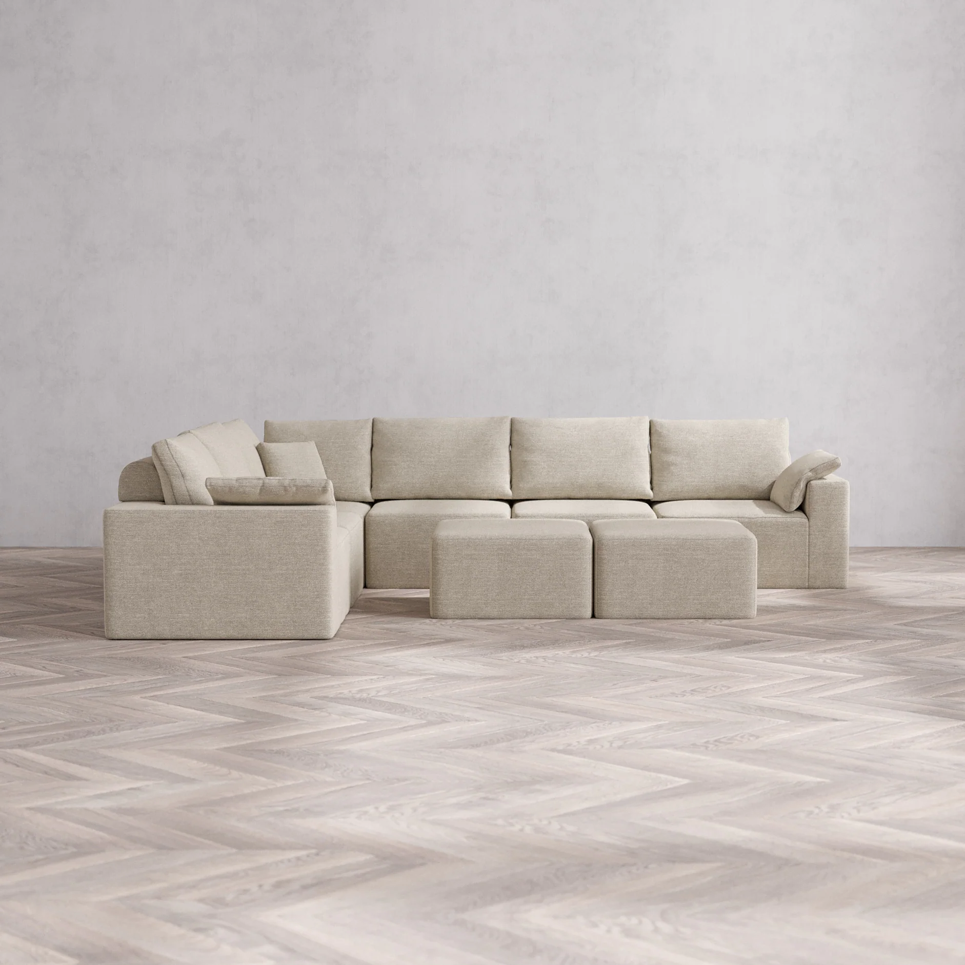 Slipcover Only - Modular Washable 6-Seater Corner Sectional + Ottoman Bench Cloud + Bolster Sofa in Sandstone