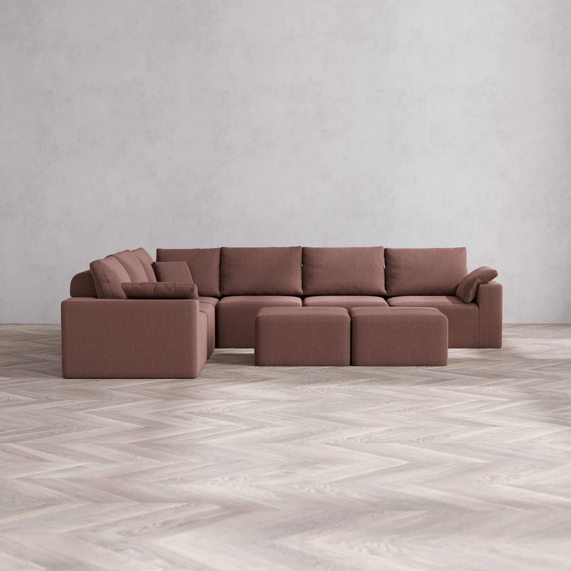 Slipcover Only - Modular Washable 6-Seater Corner Sectional + Ottoman Bench Cloud + Bolster Sofa in Sumac