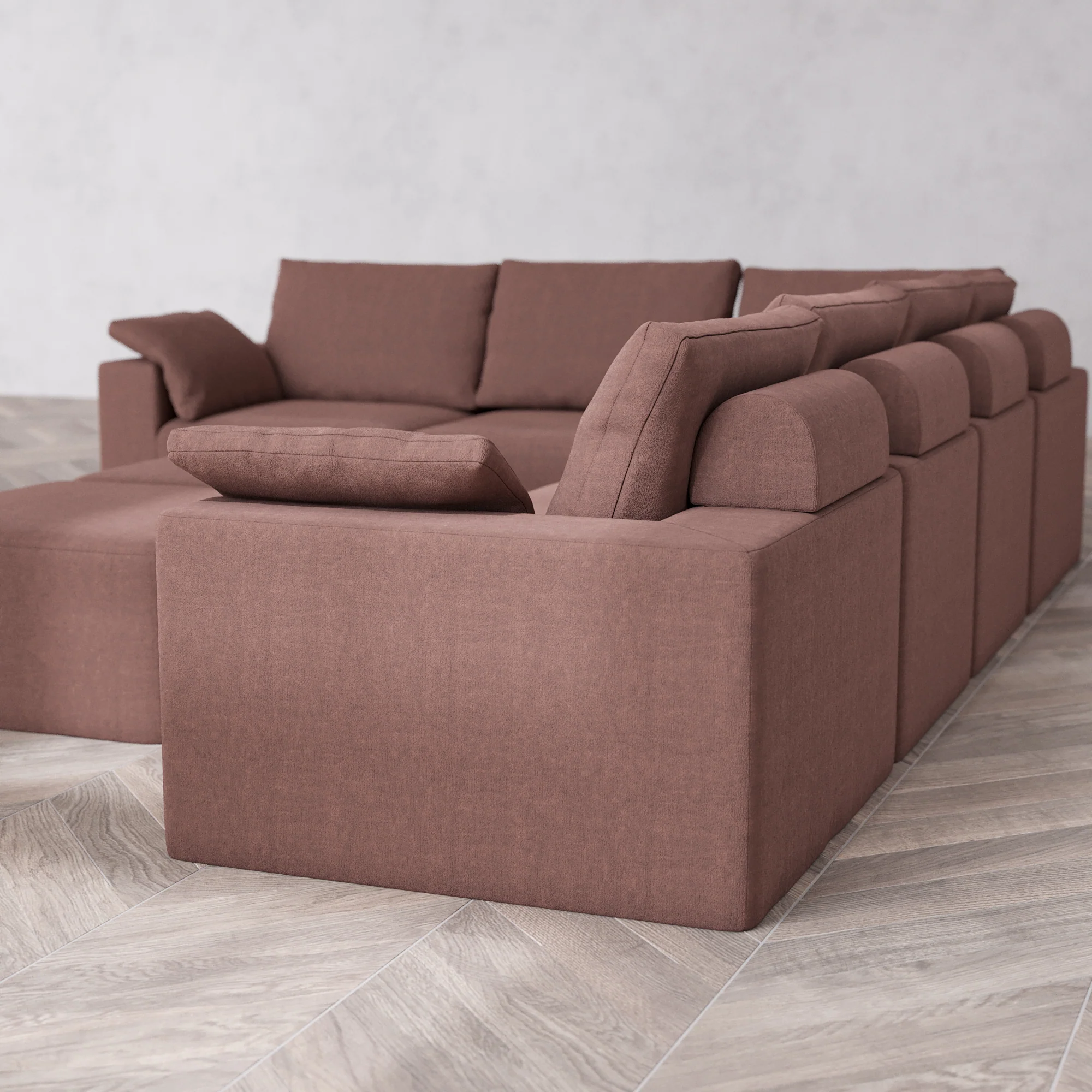 Slipcover Only - Modular Washable 6-Seater Corner Sectional + Ottoman Bench Cloud + Bolster Sofa in Sumac - Image 5