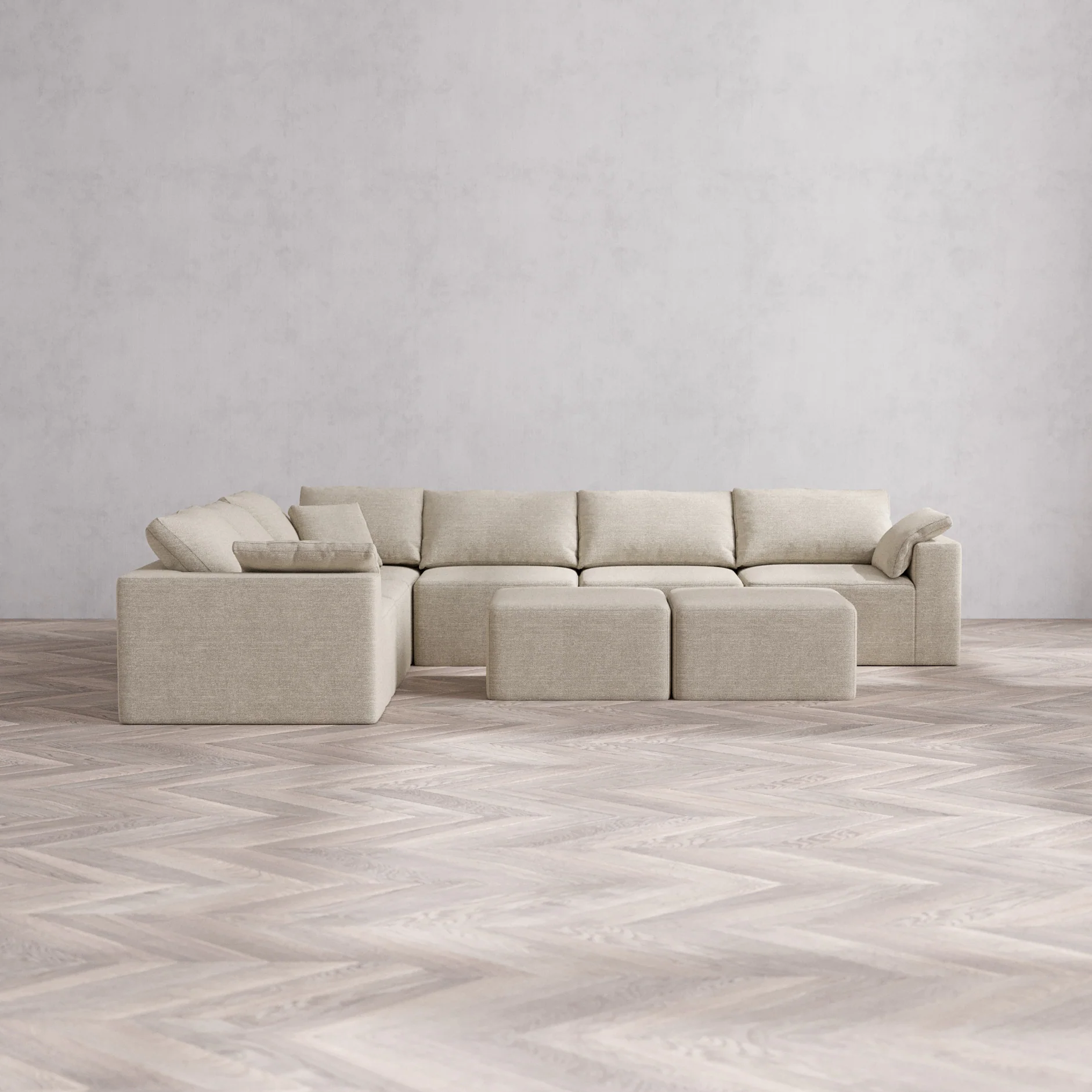 Slipcover Only - Modular Washable 6-Seater Corner Sectional + Ottoman Bench Cloud Sofa in Sandstone