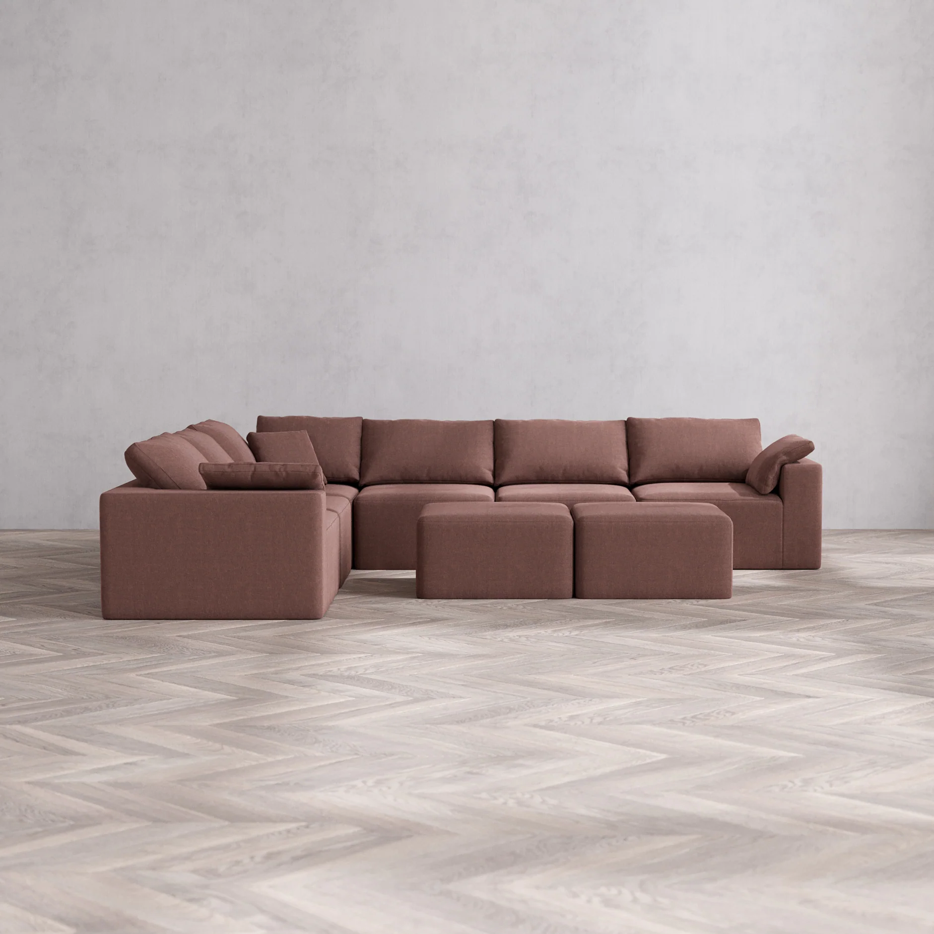 Slipcover Only - Modular Washable 6-Seater Corner Sectional + Ottoman Bench Cloud Sofa in Sumac