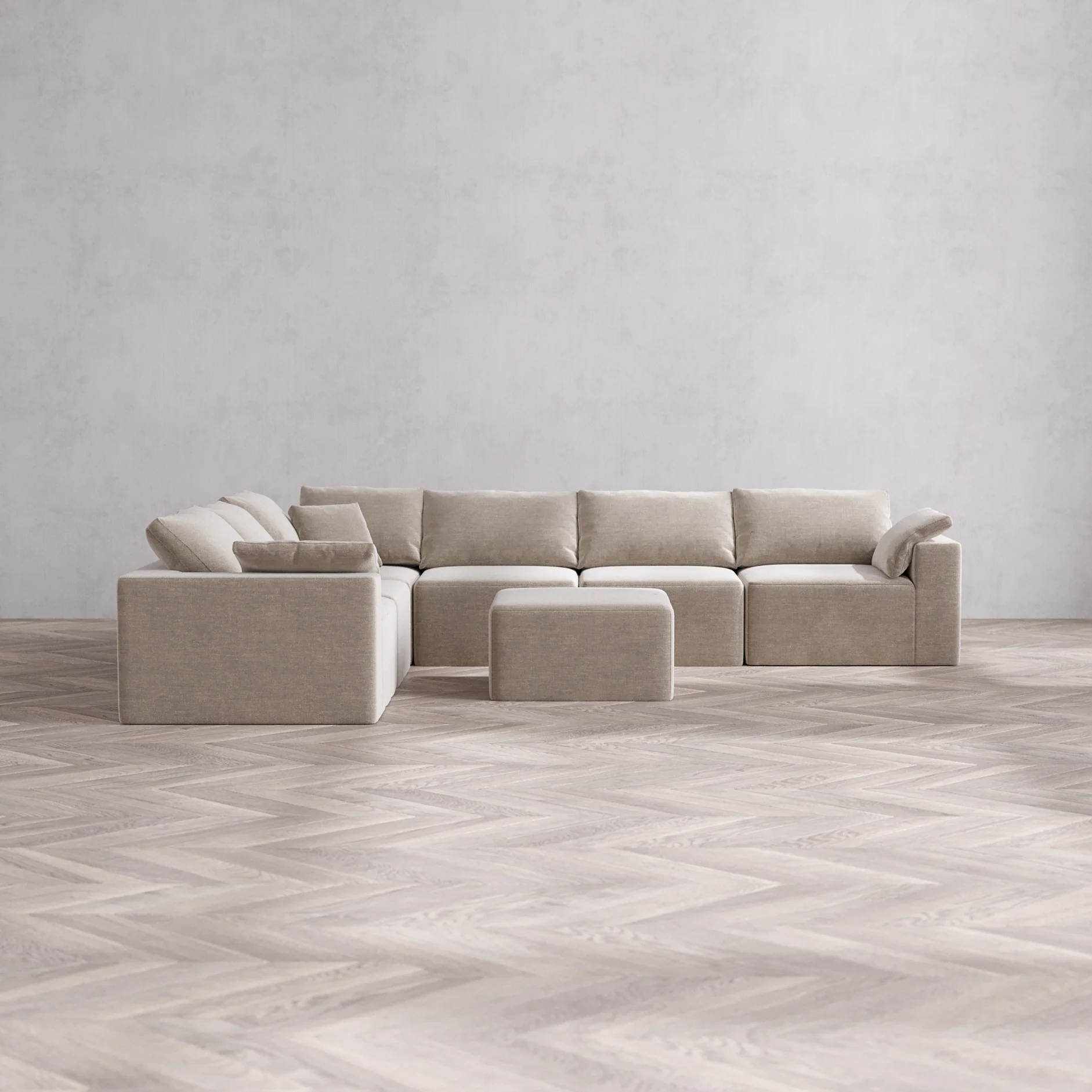 Slipcover Only - Modular Washable 6-Seater Corner Sectional + Ottoman Cloud Sofa in Caraway