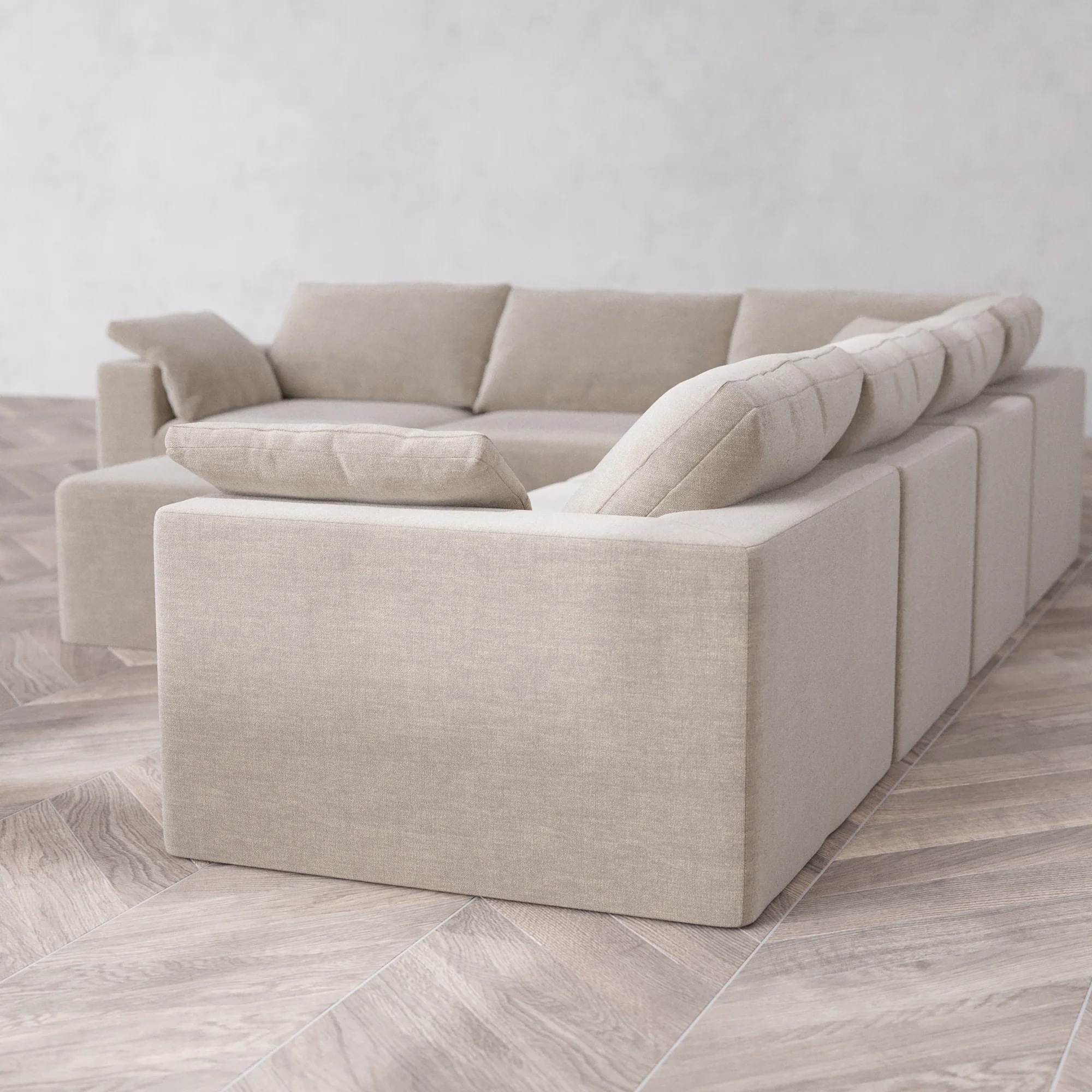 Slipcover Only - Modular Washable 6-Seater Corner Sectional + Ottoman Cloud Sofa in Caraway - Image 5